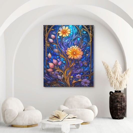 Glowing Florals - Abstract Wall Art in Black Frame