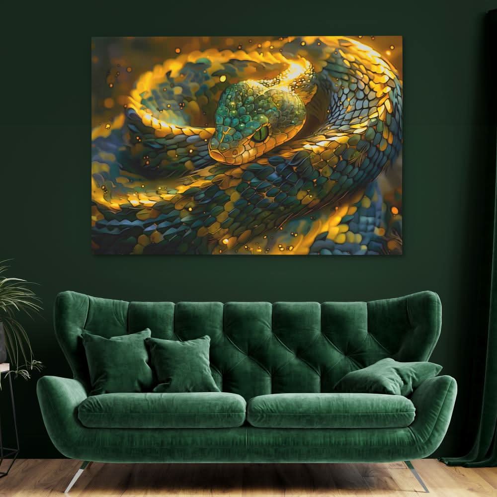 Glowing Gold Snake - Wall Art in Black Frame