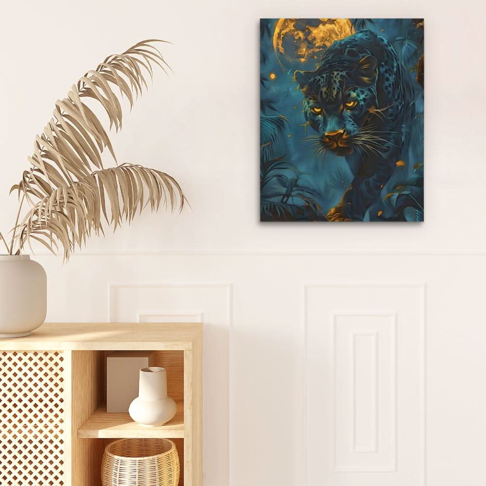 Glowing Moon Cat - Wall Art in Black Frame