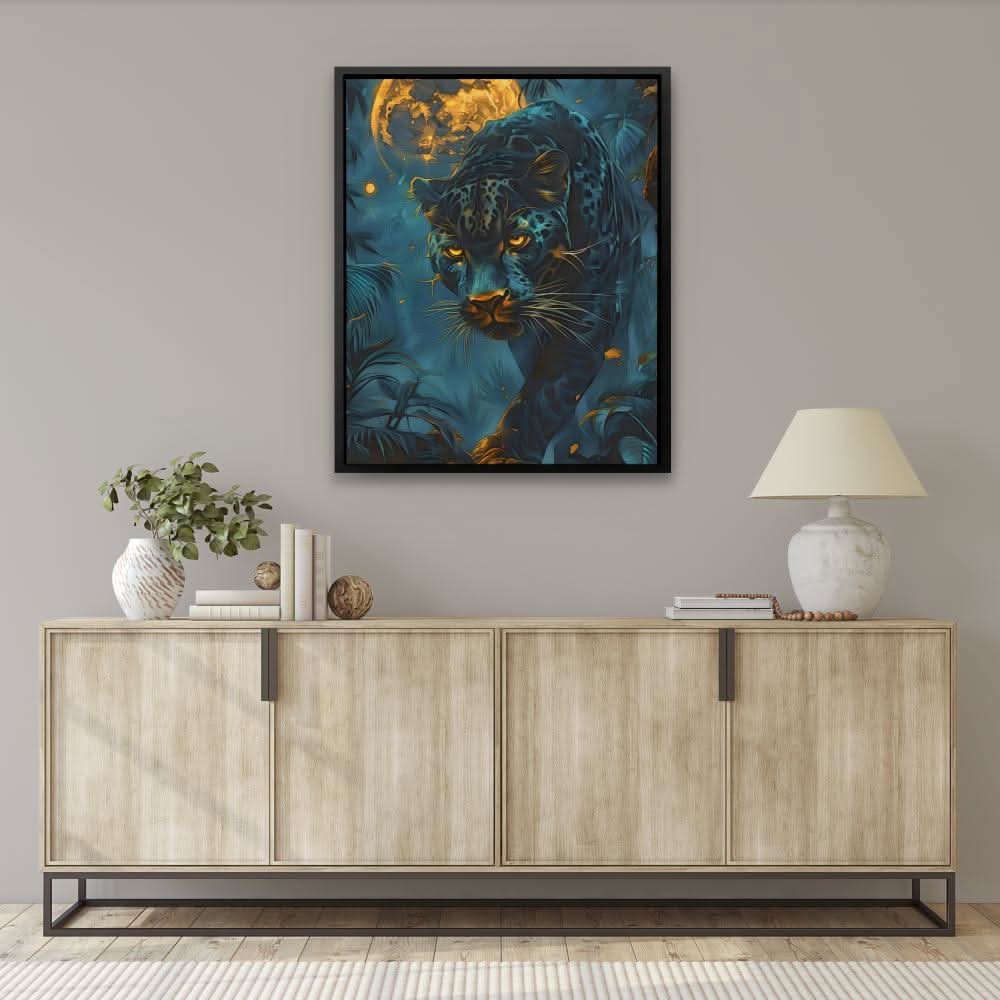 Glowing Moon Cat - Blue Big Cat Canvas Print