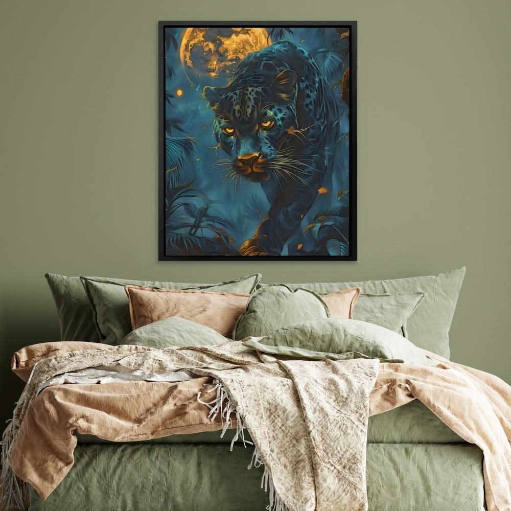 Glowing Moon Cat - Blue Canvas Wall Art