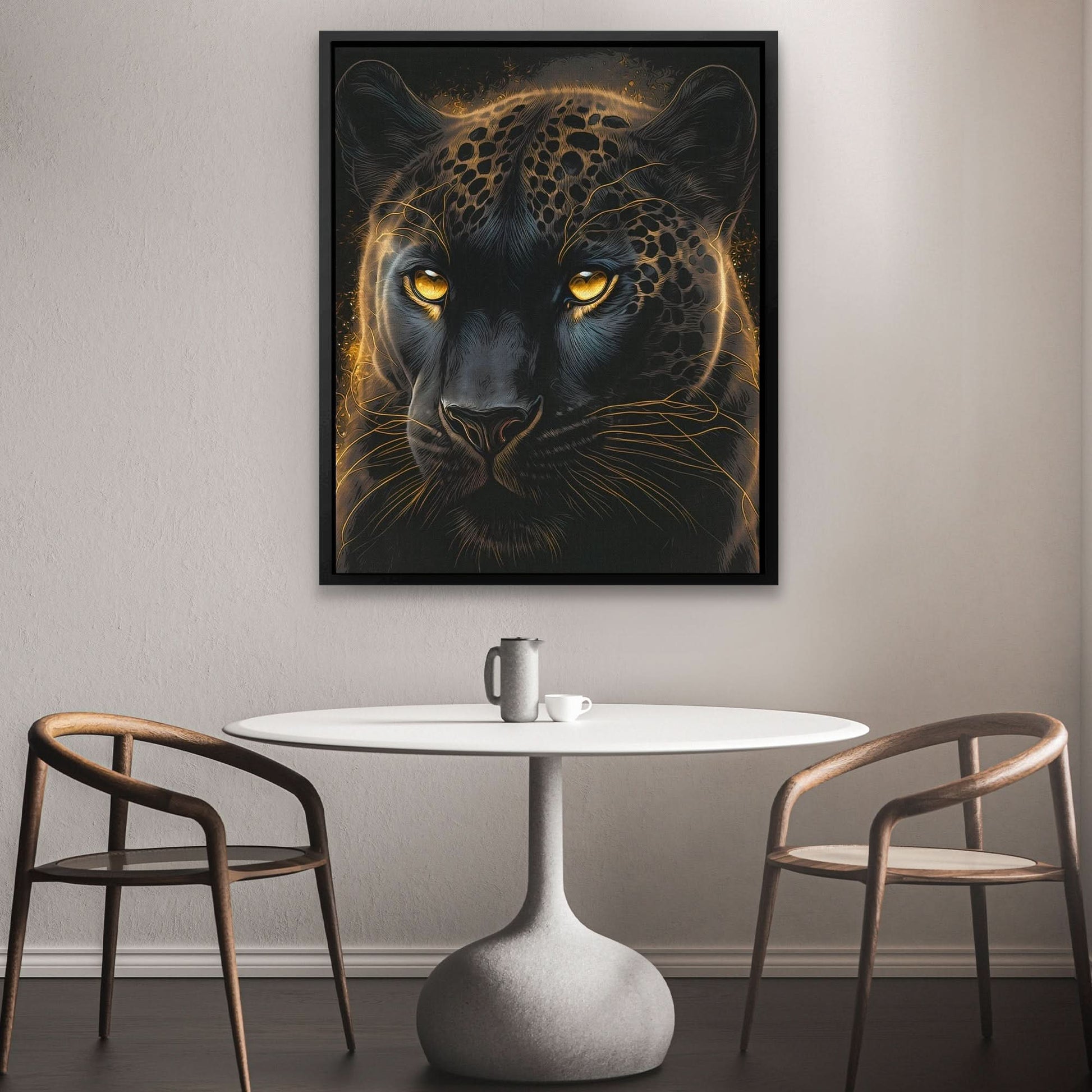 Glowing Panther - Big Cat Wall Art in Black Frame