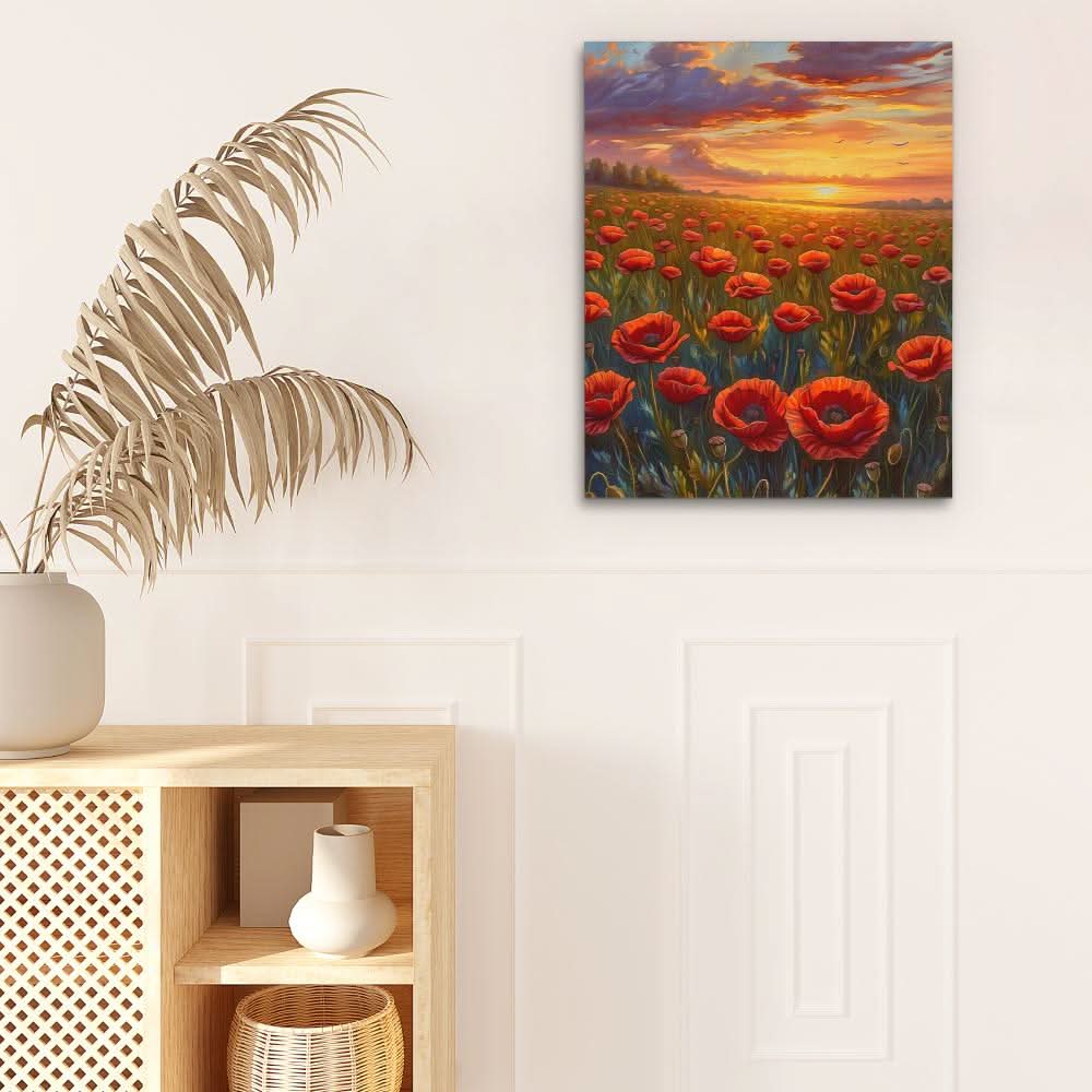 Glowing Sunset - Red Field Canvas Print