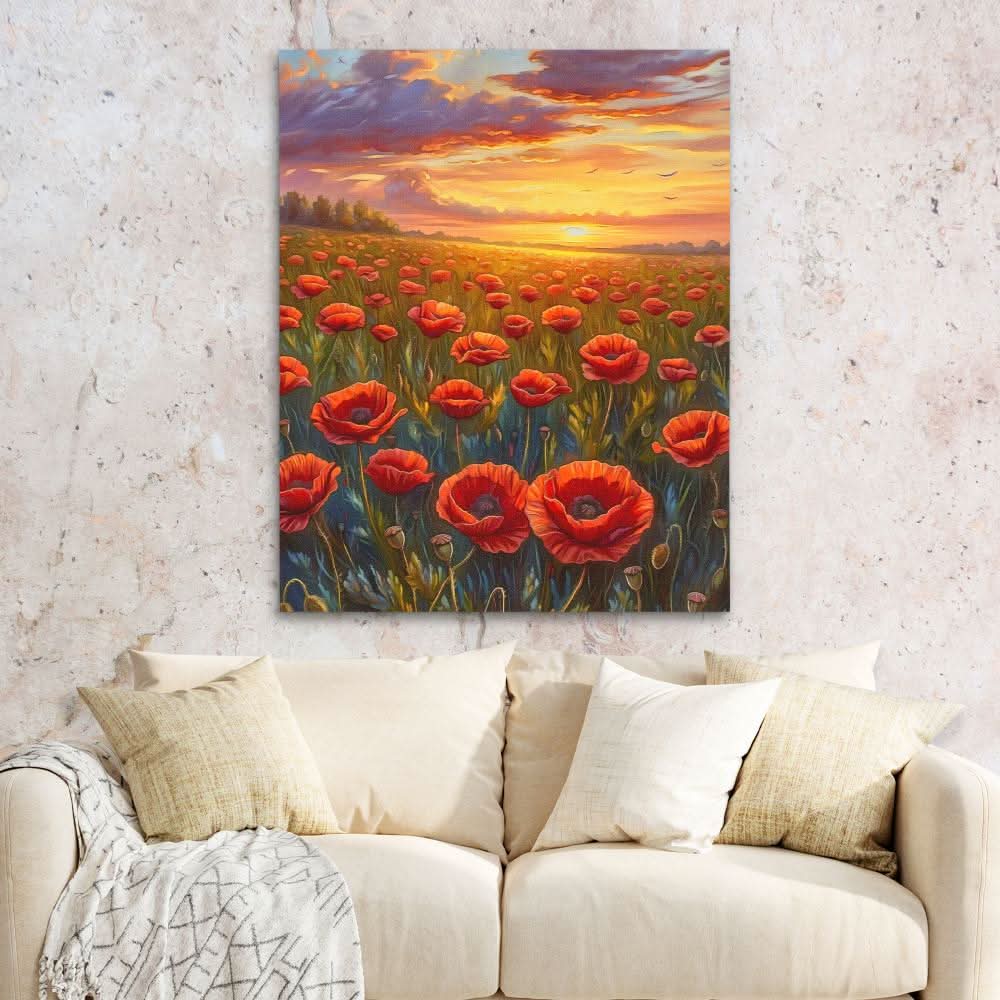 Glowing Sunset - Field Wall Art in Black Frame
