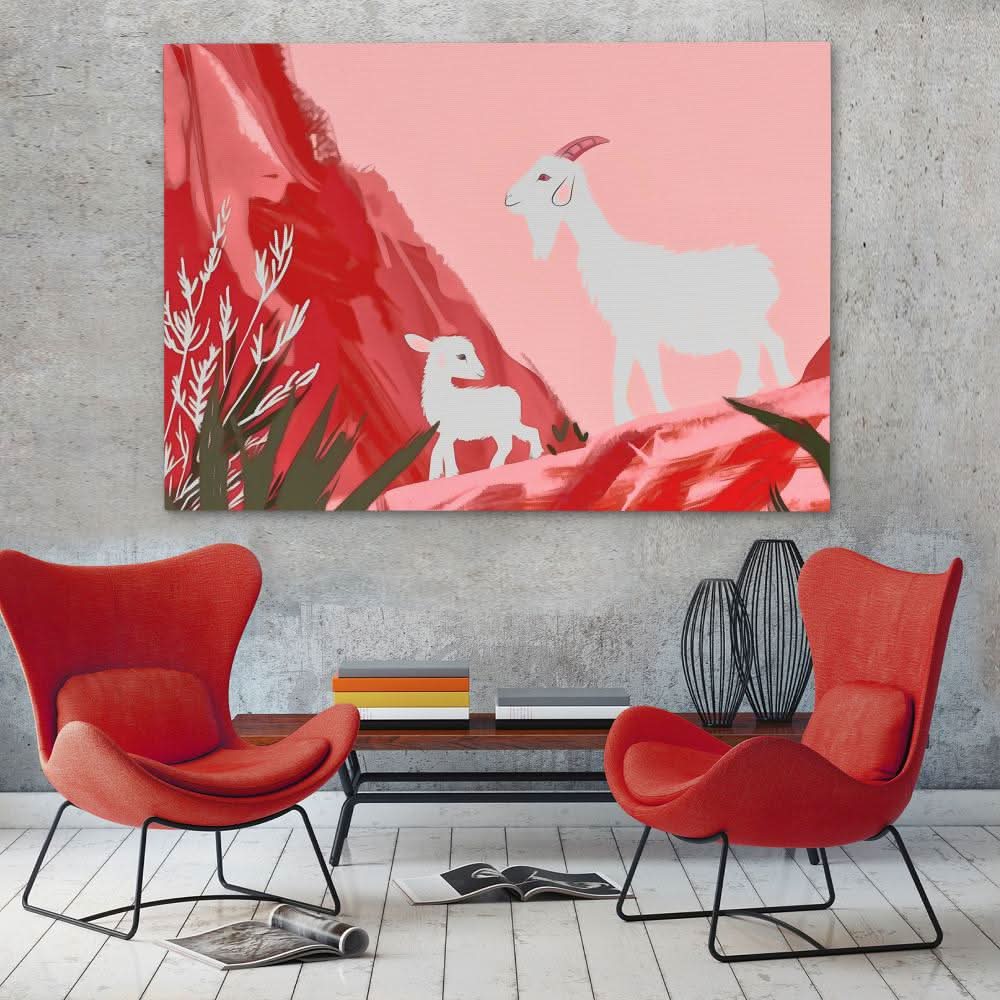 Goat Family - Pastel Wall Art