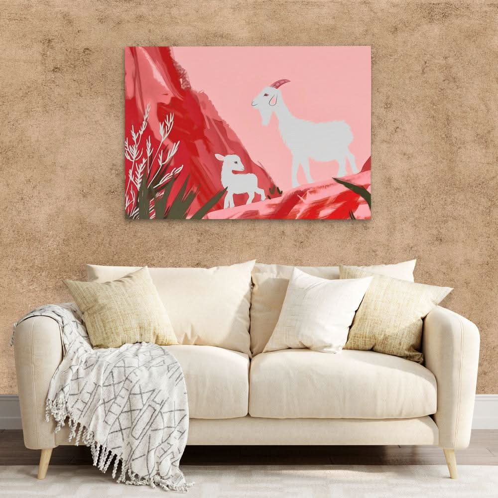 Goat Family - Goat Wall Art in Black Frame
