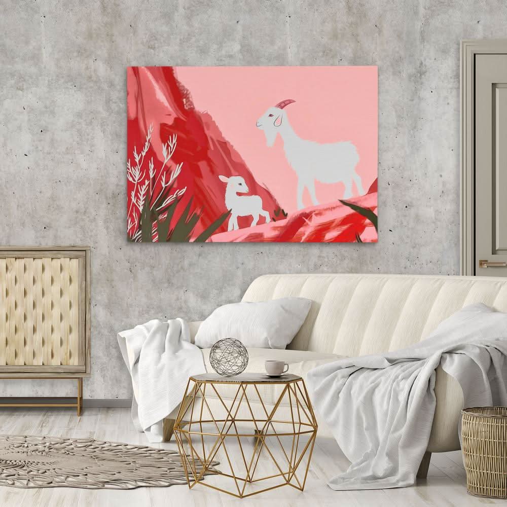 Goat Family - Wall Art in Black Frame