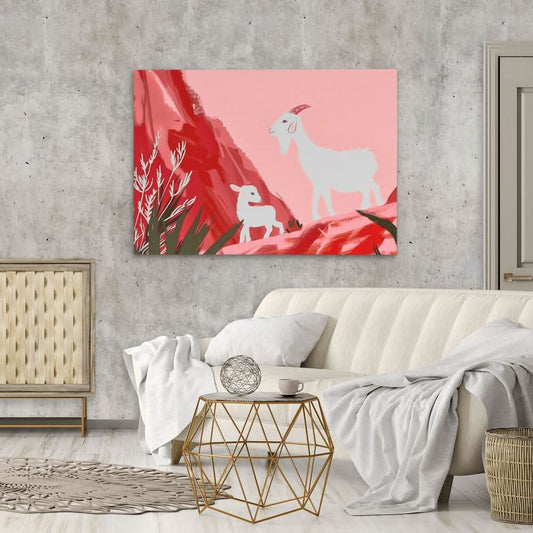 Goat Family - Wall Art in Black Frame