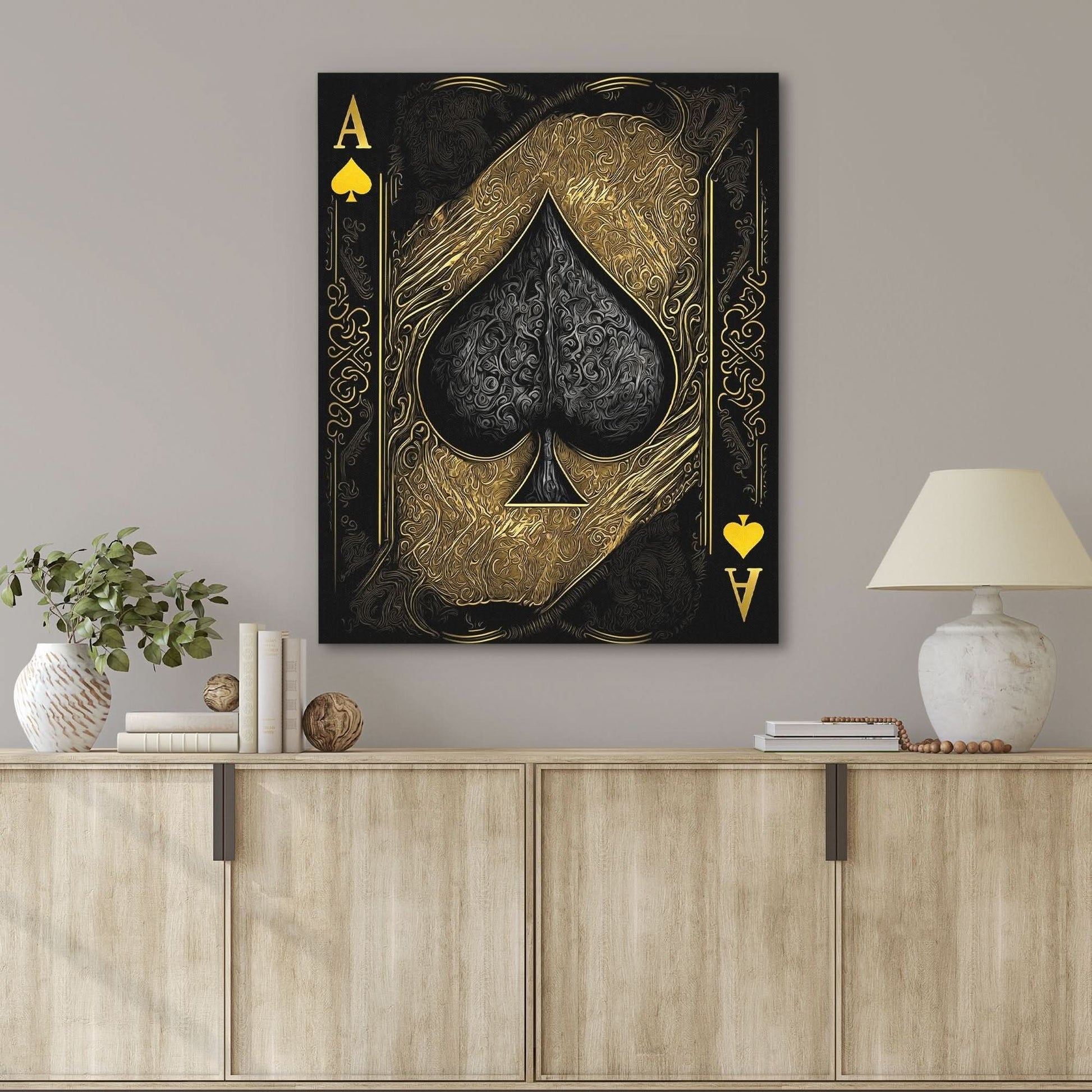 Gold Ace of Spades - Black Card Canvas Print