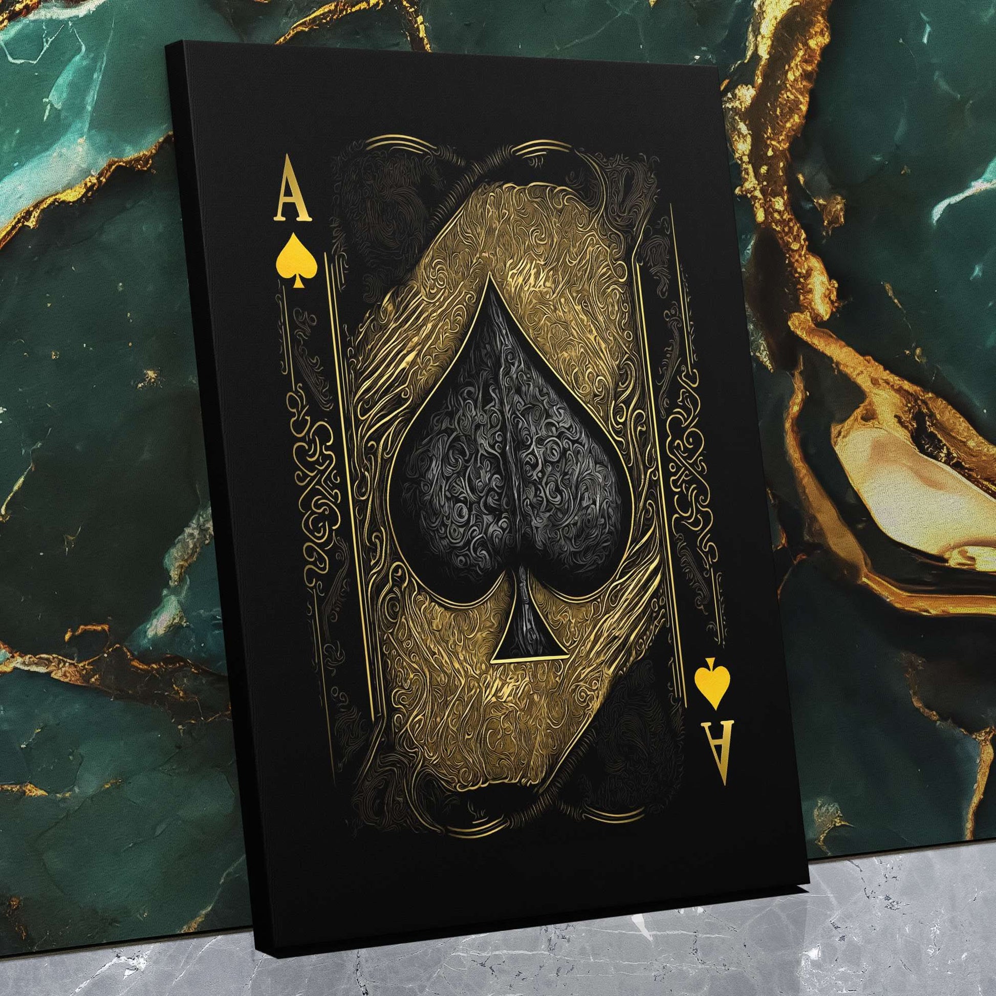 Gold Ace of Spades - Wall Art in Black Frame