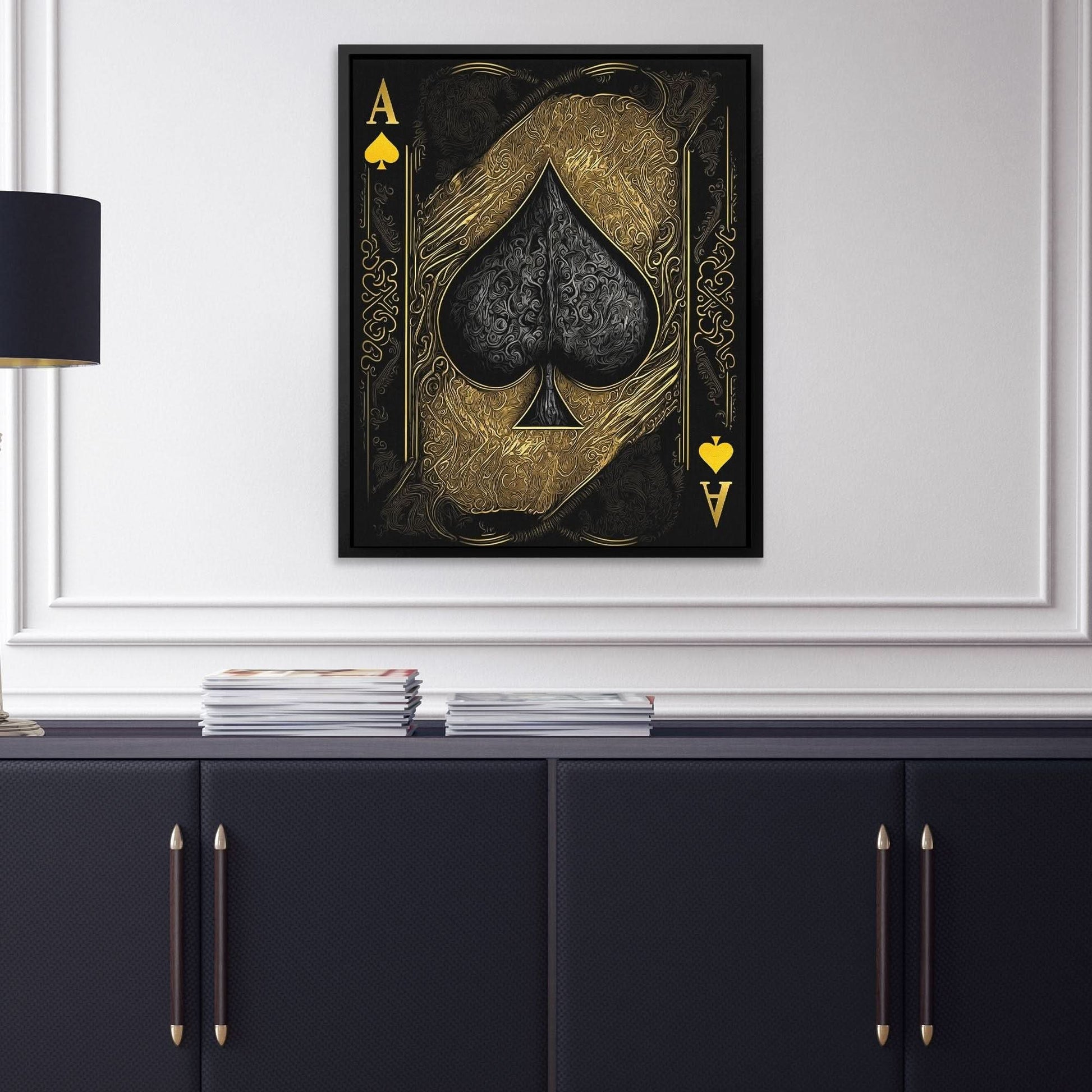 Gold Ace of Spades - Card Wall Art in Black Frame