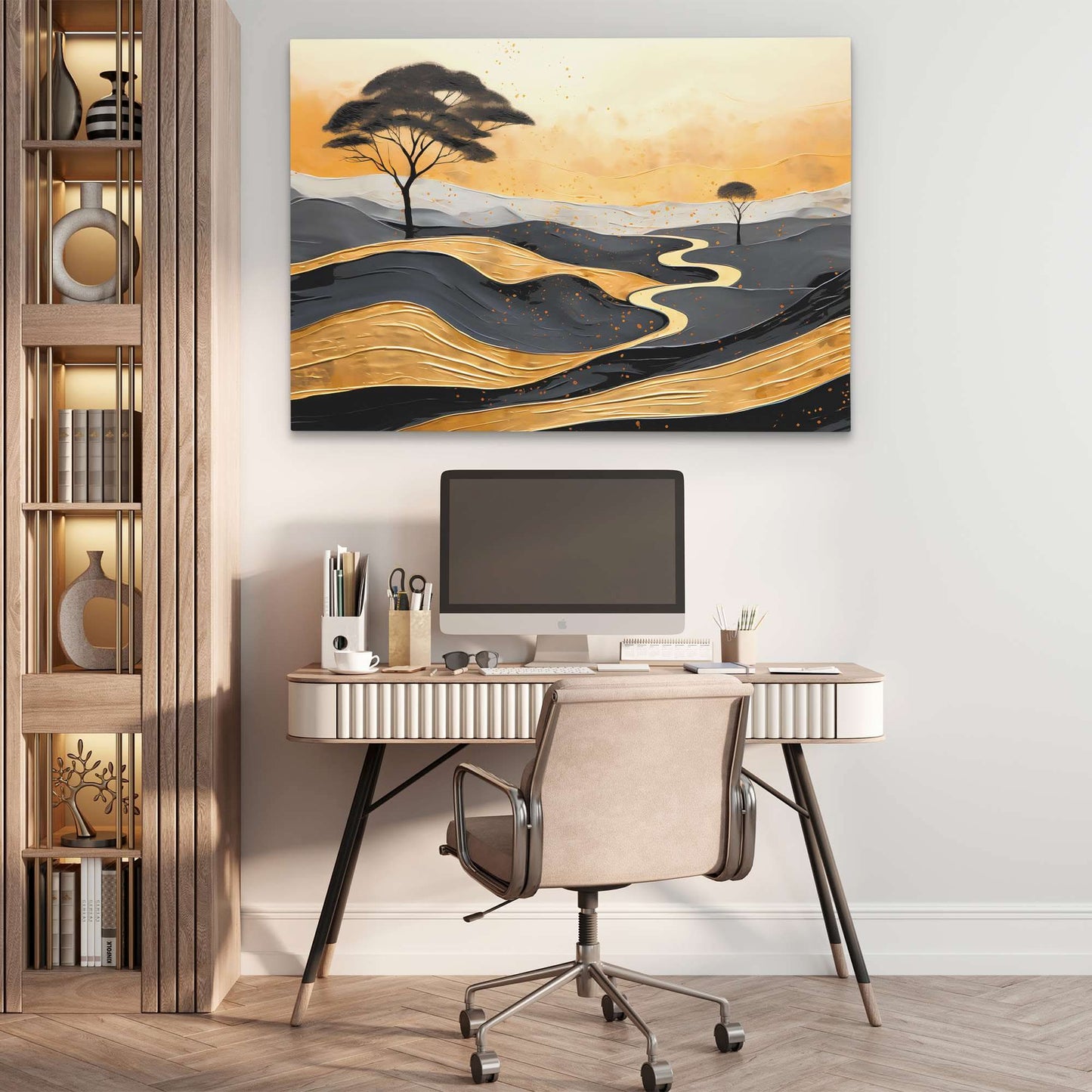 Gold African Hills - Horizontal Wall Art in Black Frame