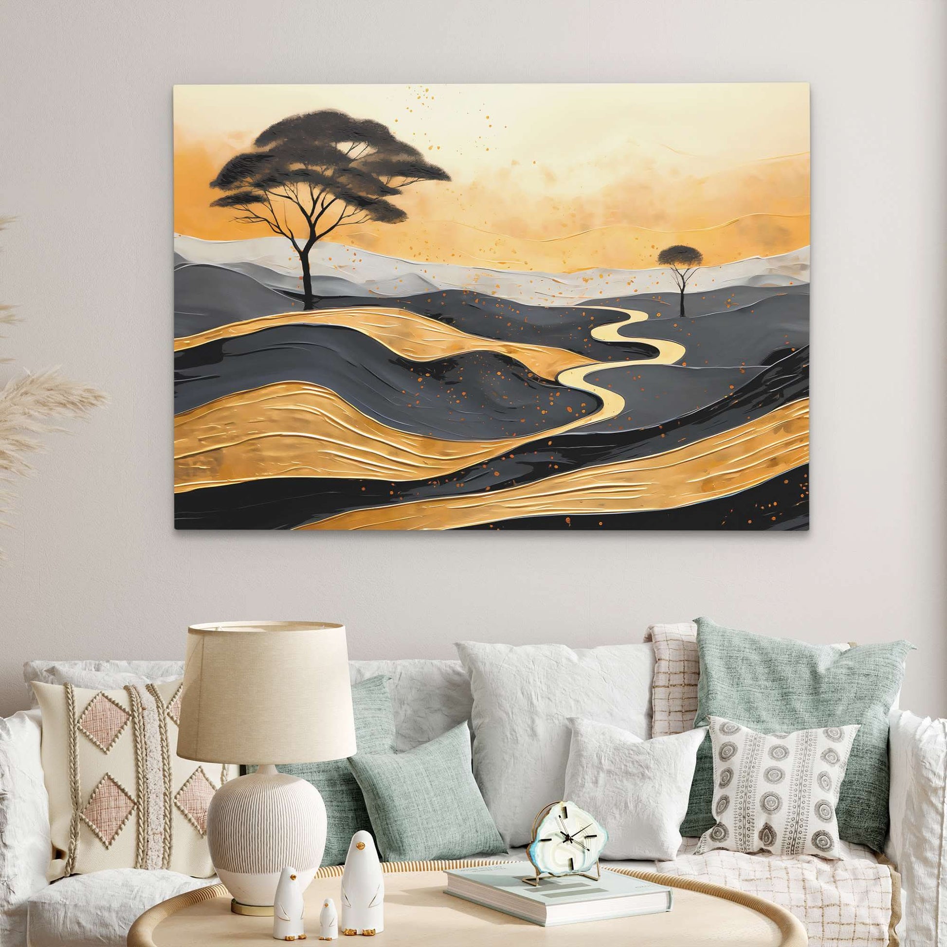 Gold African Hills - Black Wall Art