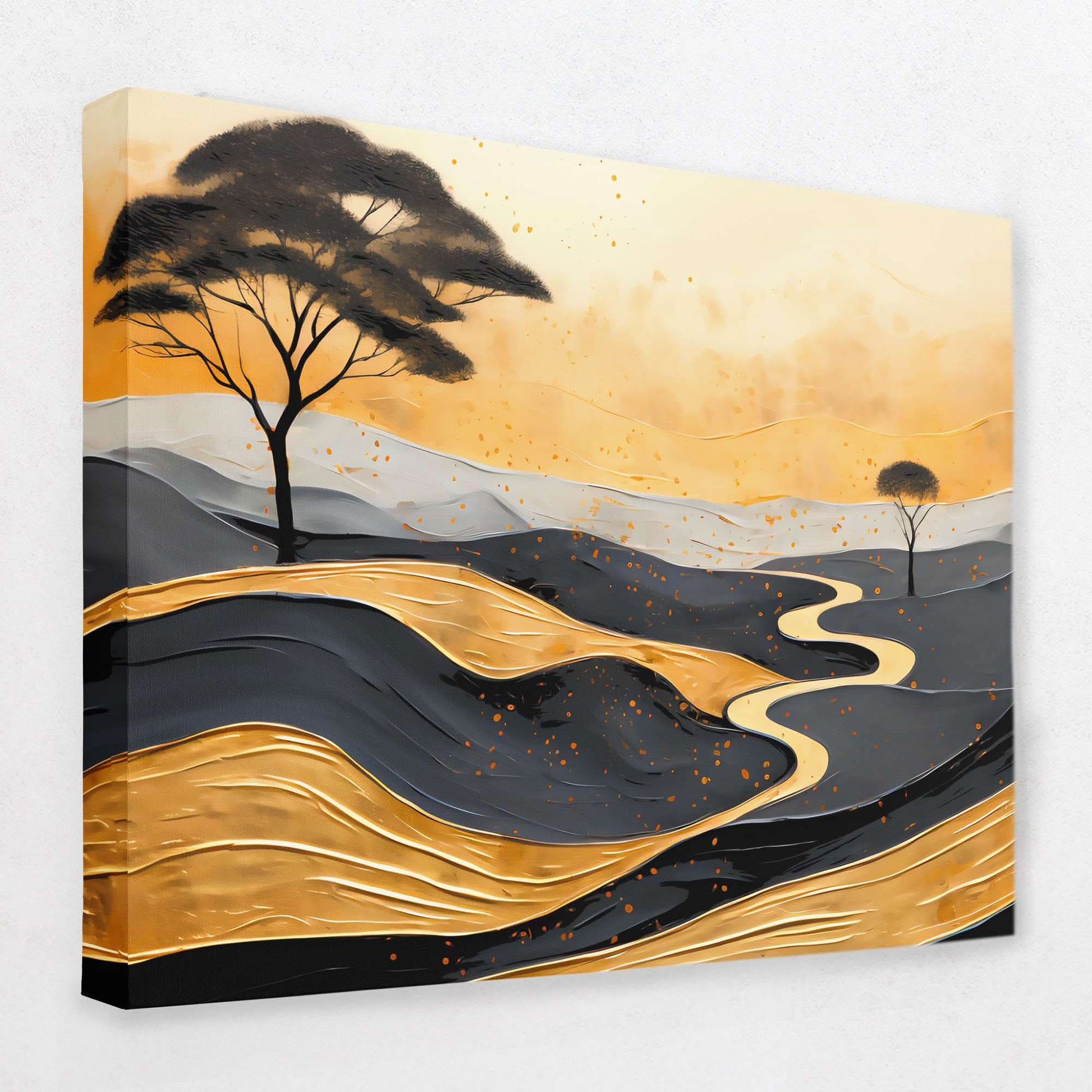 Gold African Hills - Abstract Black Canvas Wall Art
