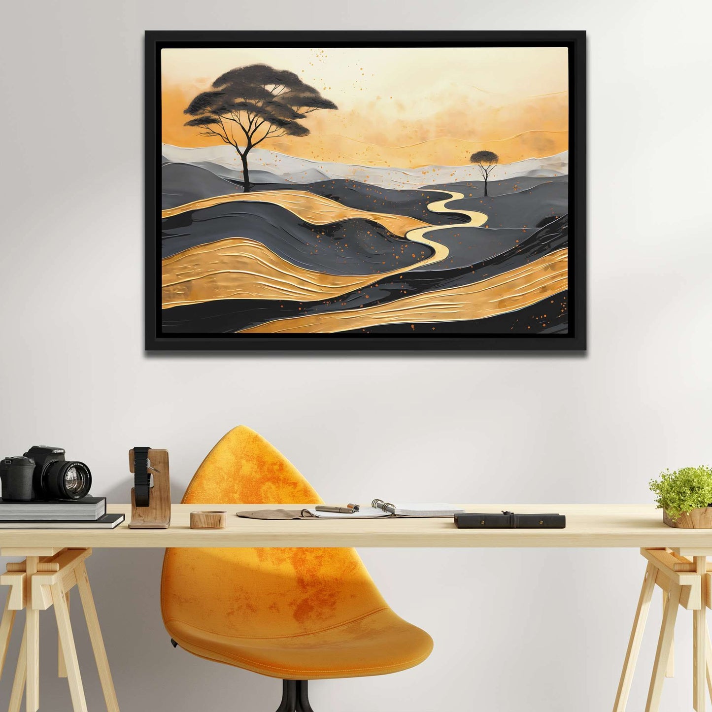 Gold African Hills - Black Horizontal Canvas Print