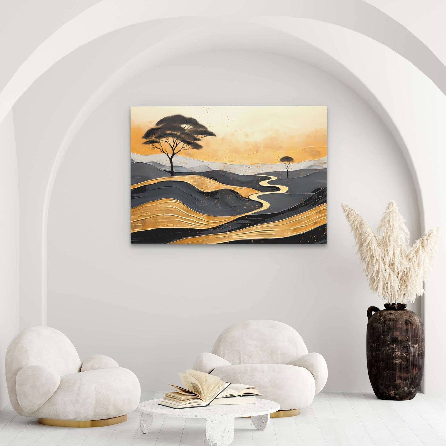 Gold African Hills - Abstract Wall Art in Black Frame