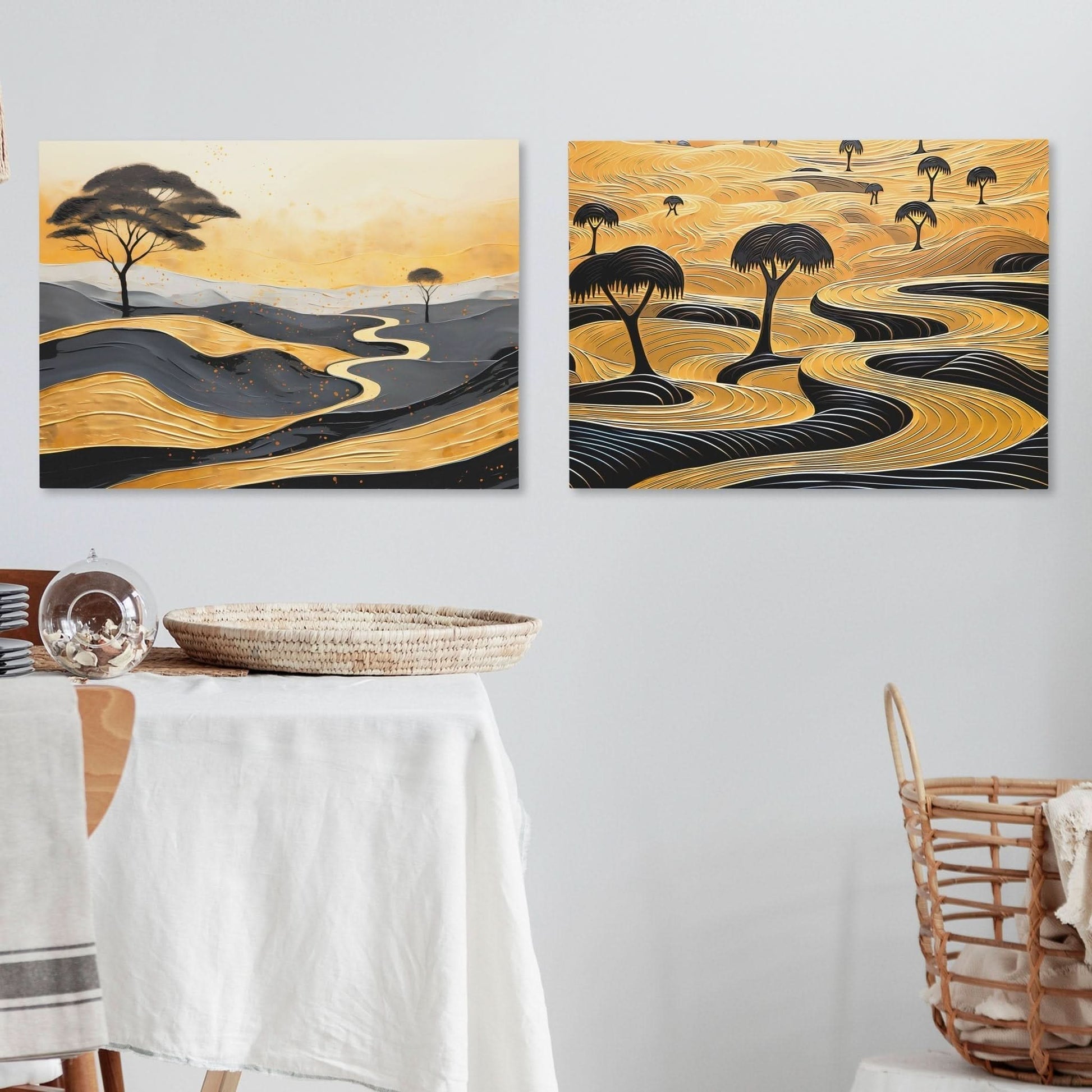 Gold African Landscape (2) Set - Africa Art for Hallway