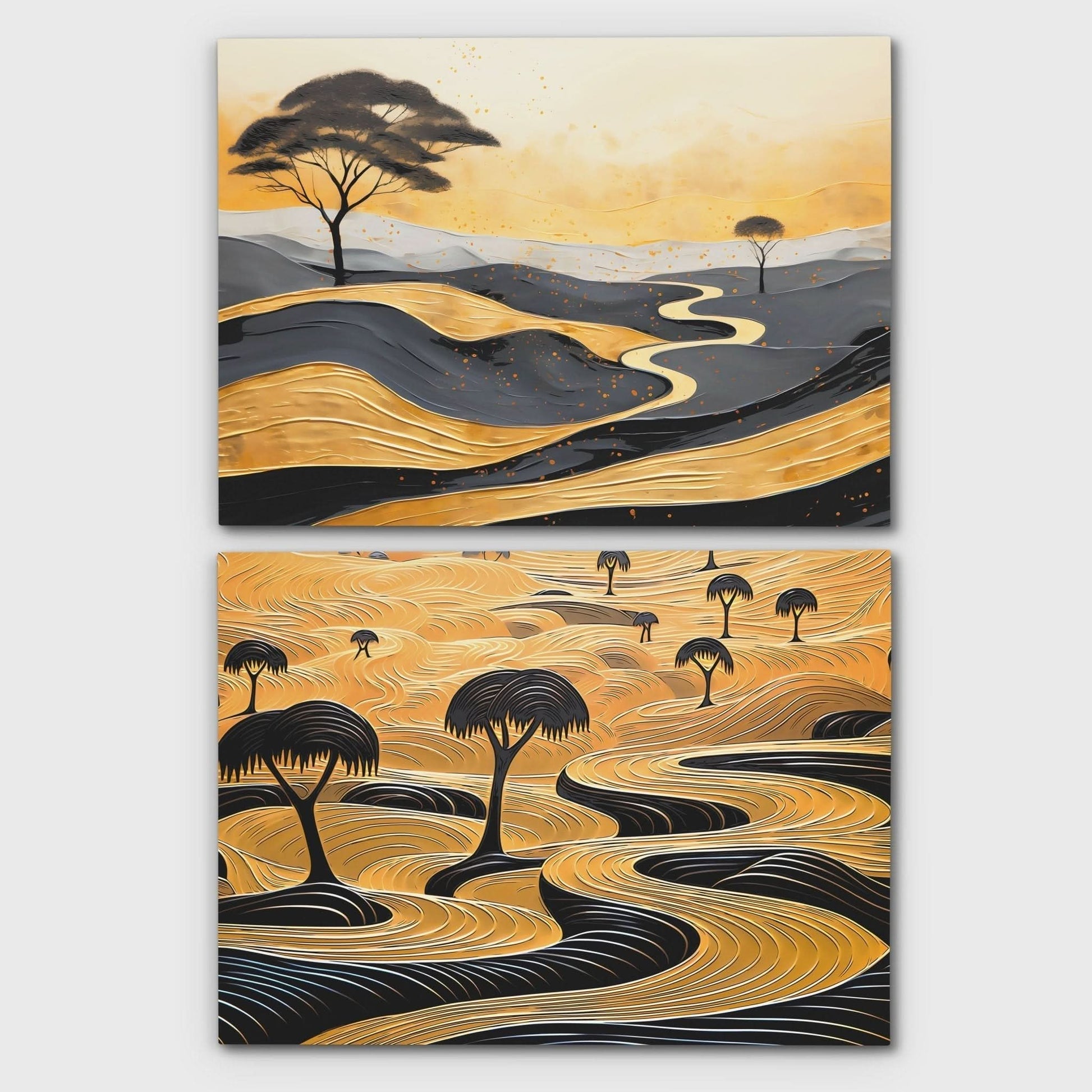 Gold African Landscape (2) Set - Africa Canvas Wall Art