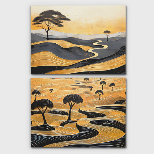 Gold African Landscape (2) Set - Africa Canvas Wall Art