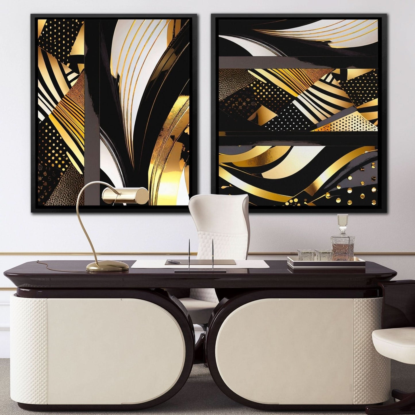 Gold and Black Abstracts (2) Set - Framed Wall Art
