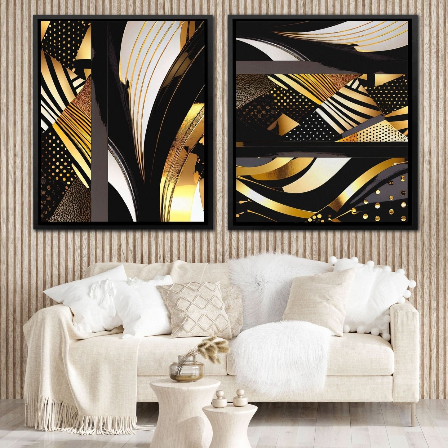 Gold and Black Abstracts (2) Set - Wall Art for Office