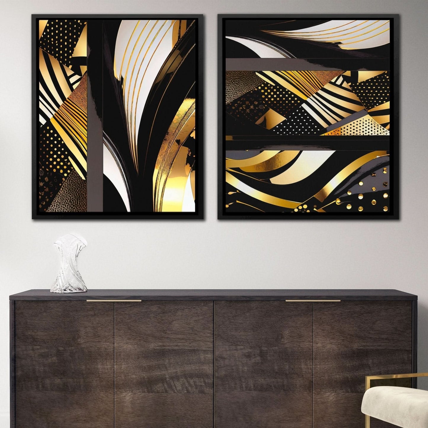 Gold and Black Abstracts (2) Set - Abstract Black Canvas Wall Art