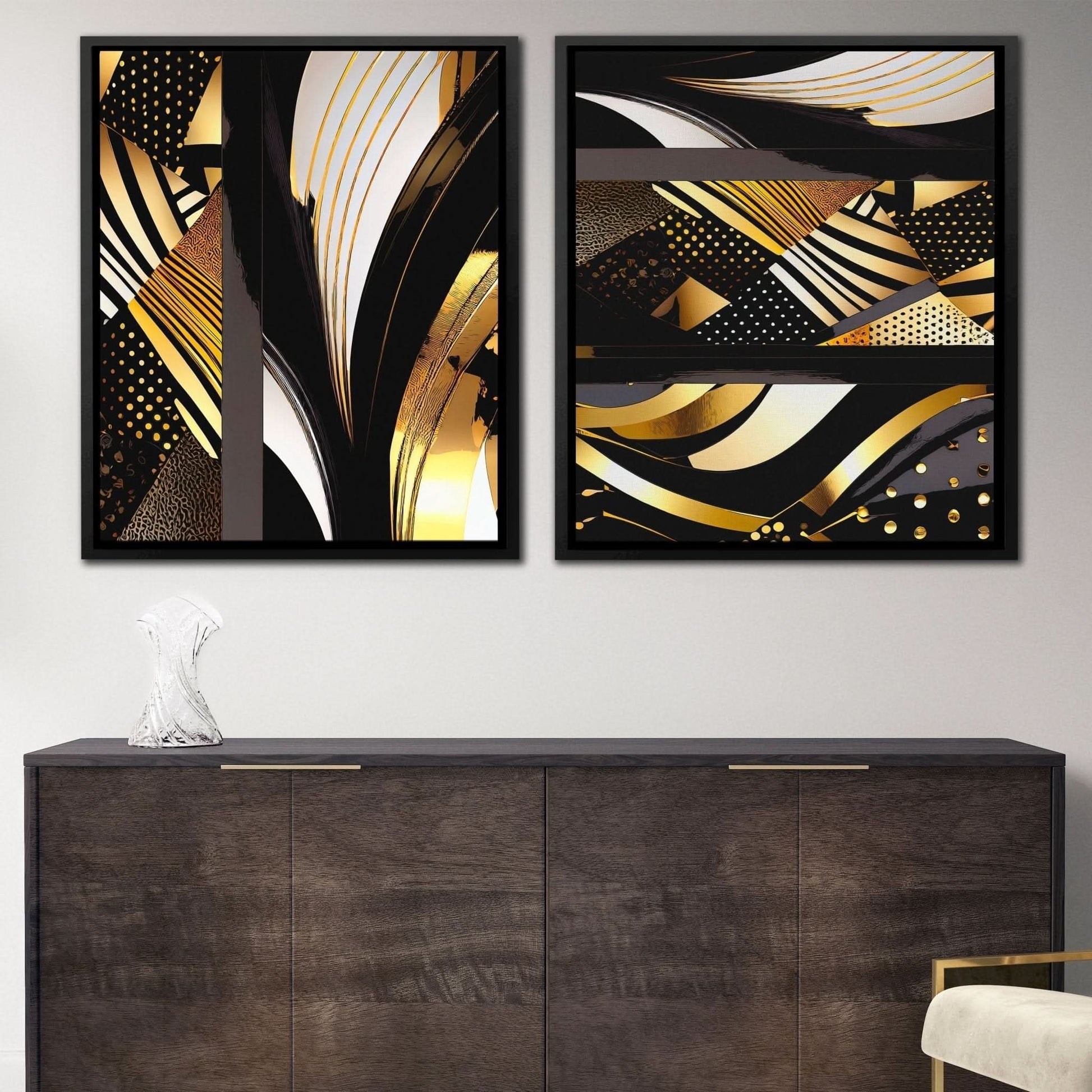 Gold and Black Abstracts (2) Set - Abstract Black Canvas Wall Art