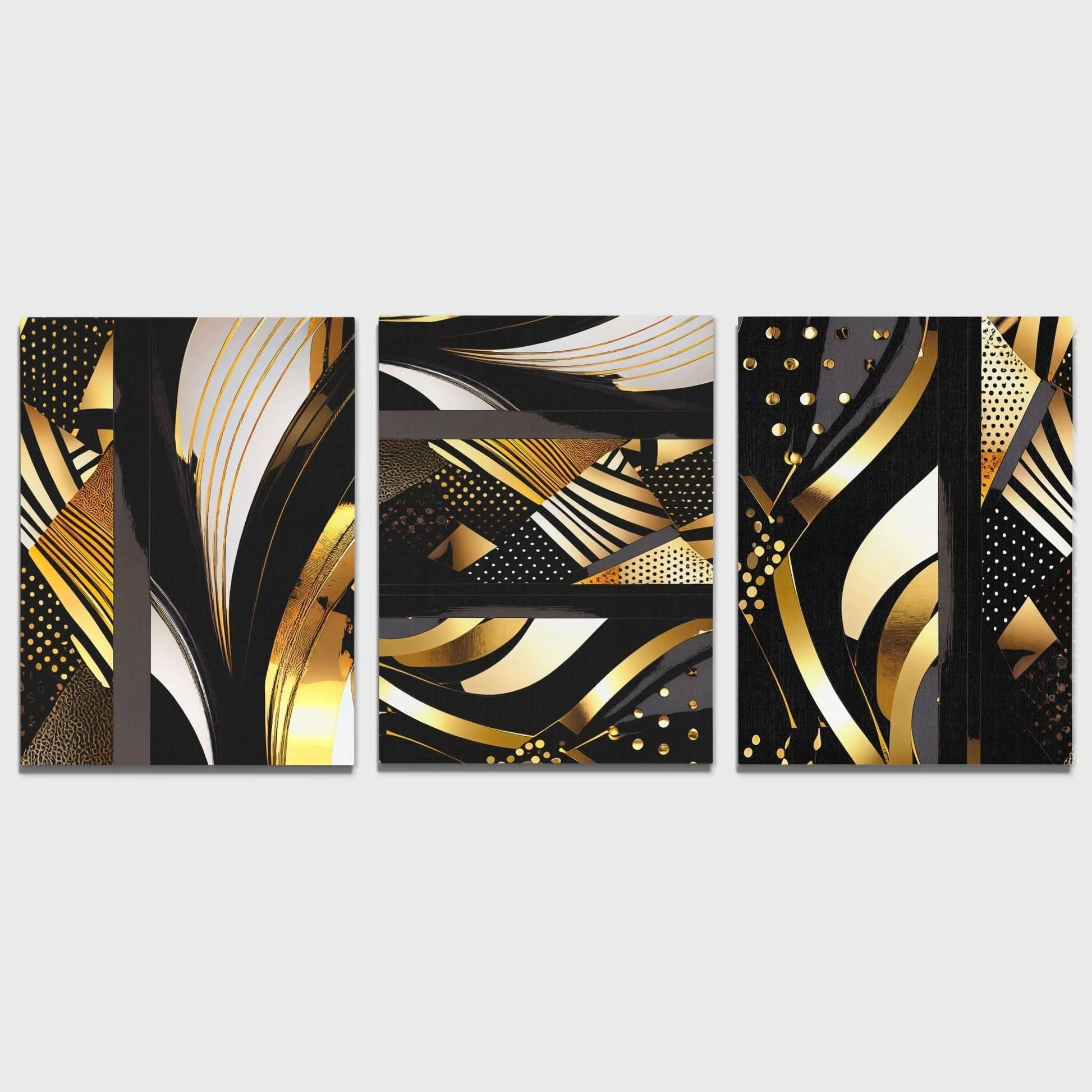 Gold and Black Abstracts (3) Set - Luxury Wall Art