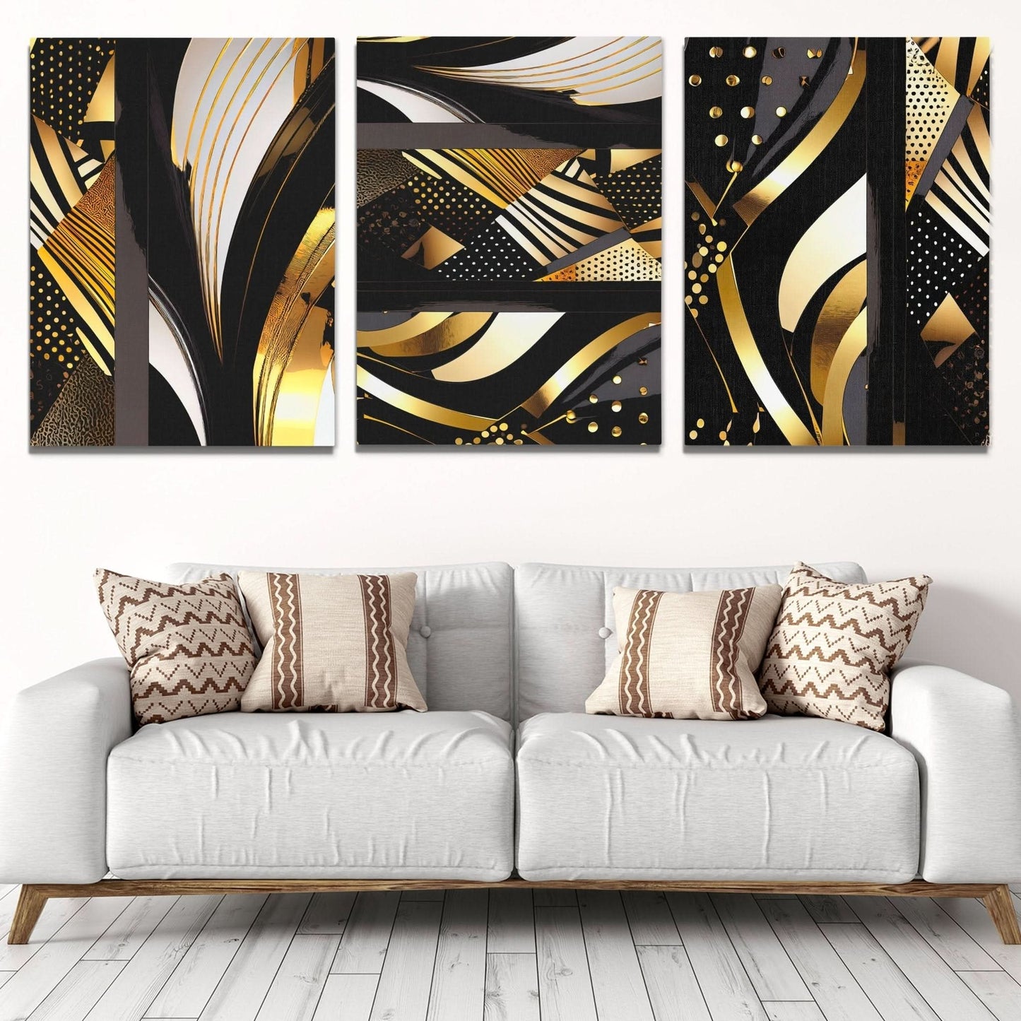 Gold and Black Abstracts (3) Set - Abstract Black and Gold Canvas Wall Art