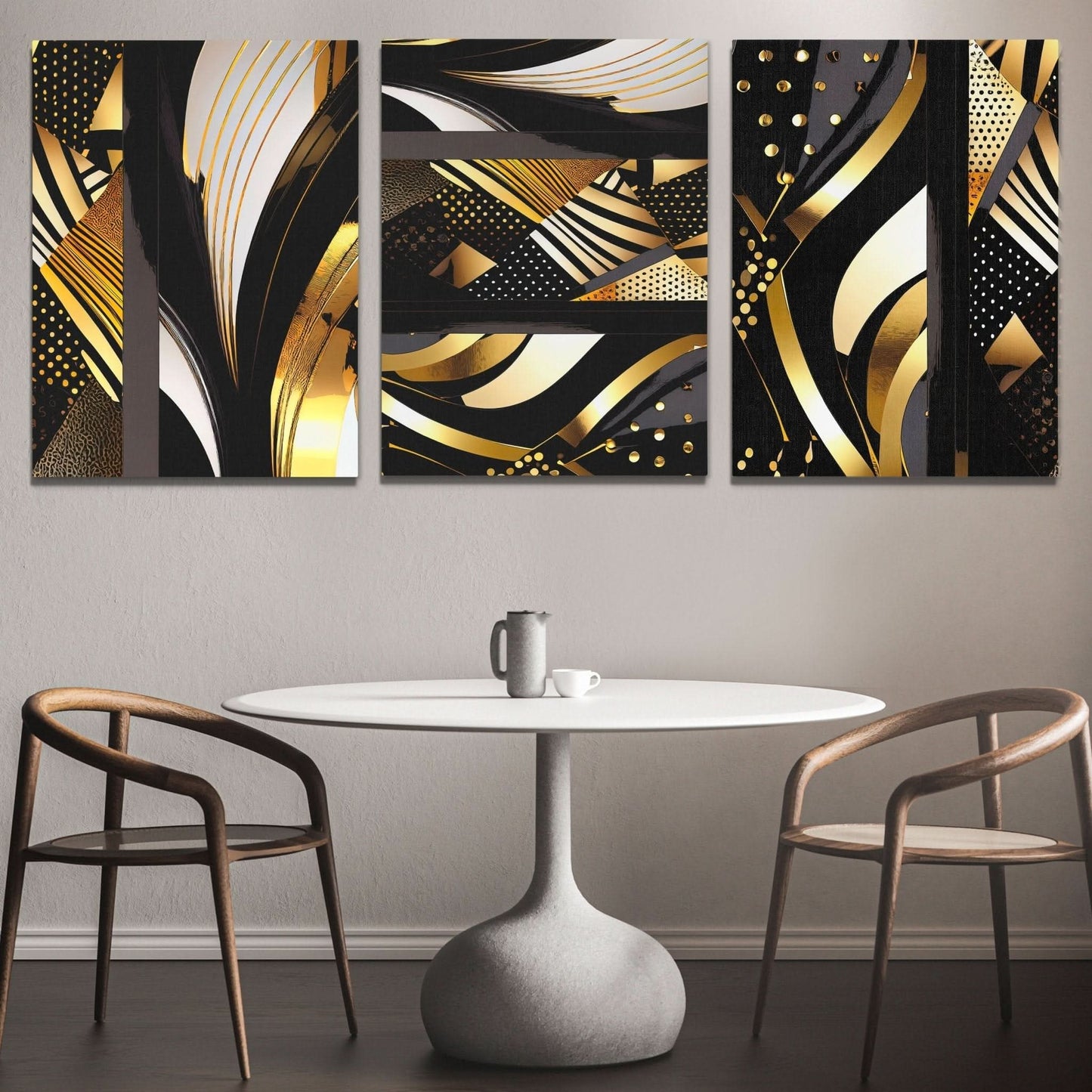 Gold and Black Abstracts (3) Set - Abstract Wall Art in Black Frame