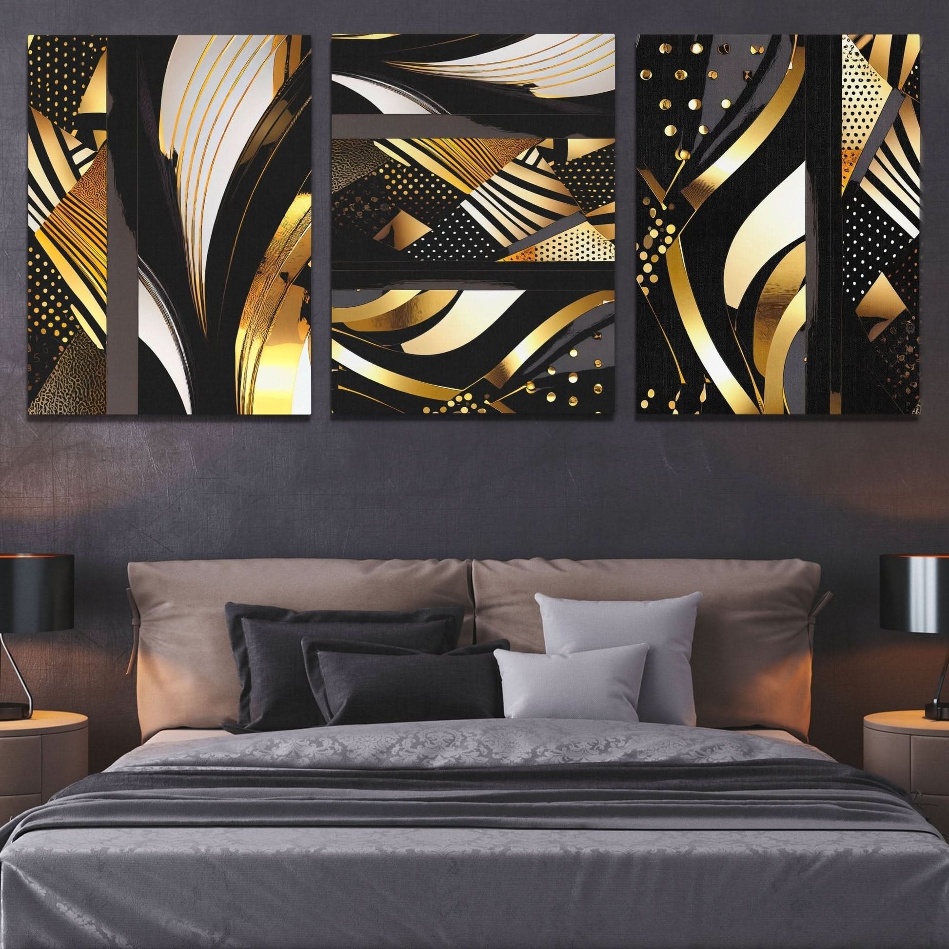 Gold and Black Abstracts (3) Set - Black and Gold Canvas Print