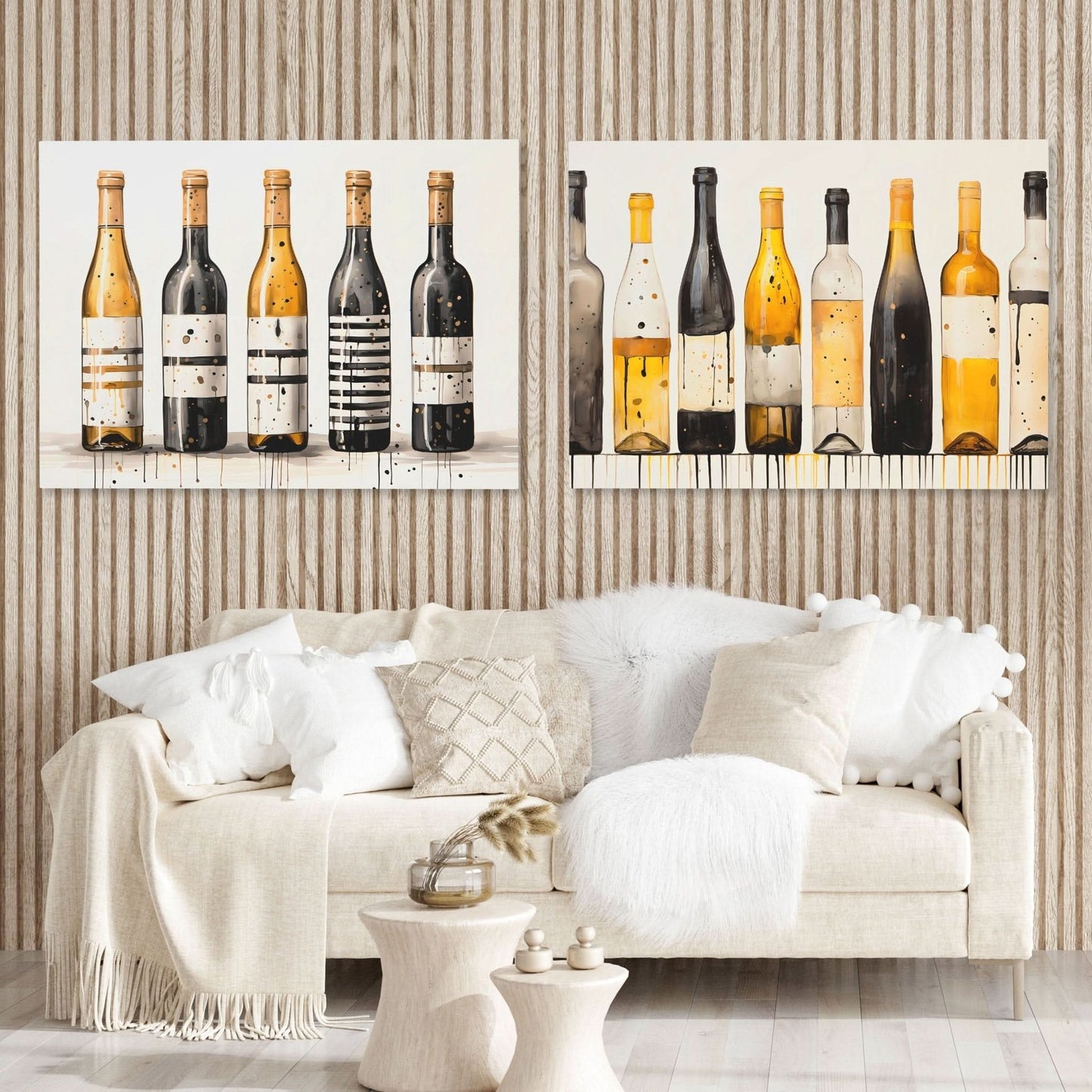 Gold and Black Wine Bottles (2) Set - Black and Gold Wall Art for Living Room