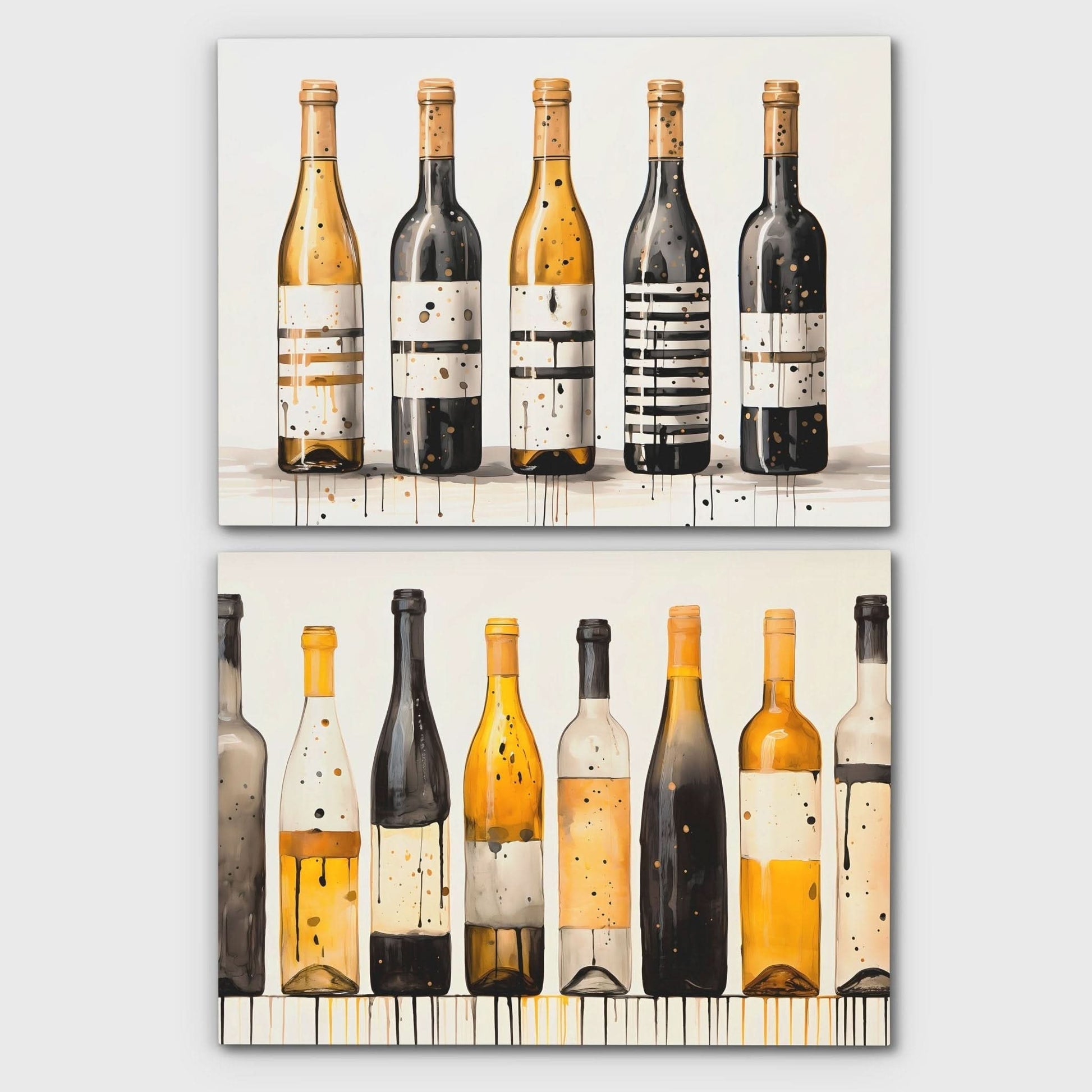 Gold and Black Wine Bottles (2) Set - Alcohol Canvas Wall Art