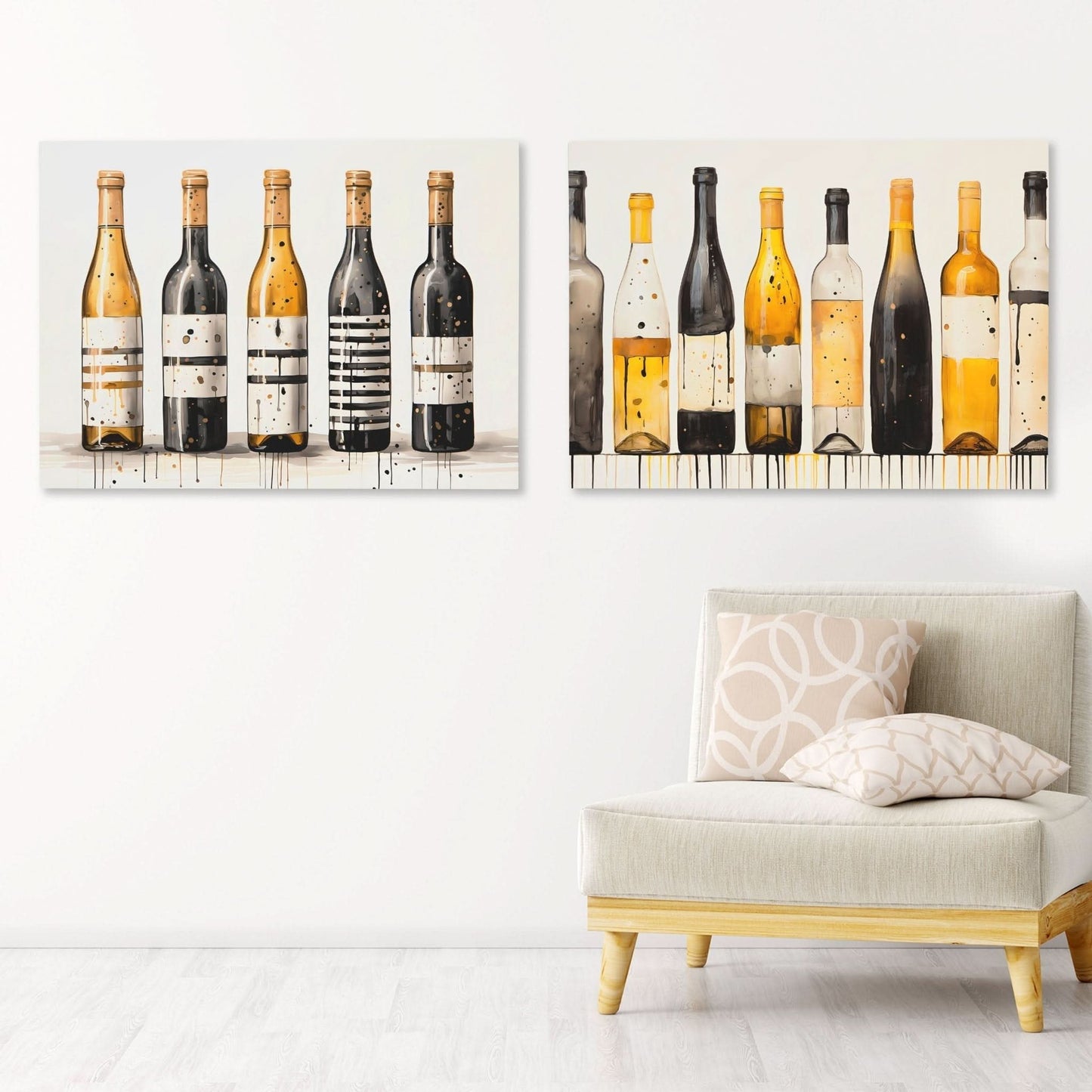 Gold and Black Wine Bottles (2) Set - Wine Wall Art in Black Frame
