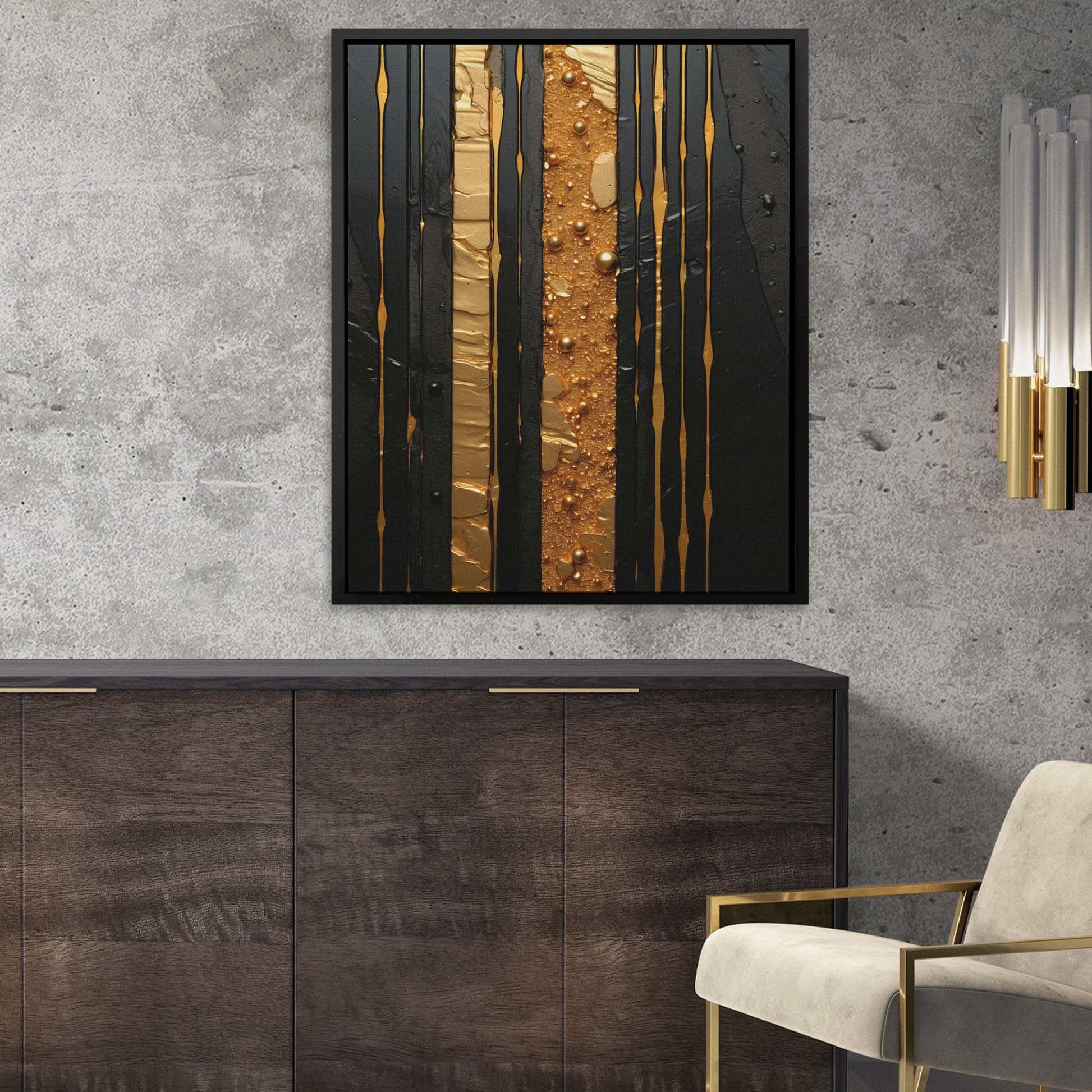 Gold Beam - Vertical Wall Art in Black Frame