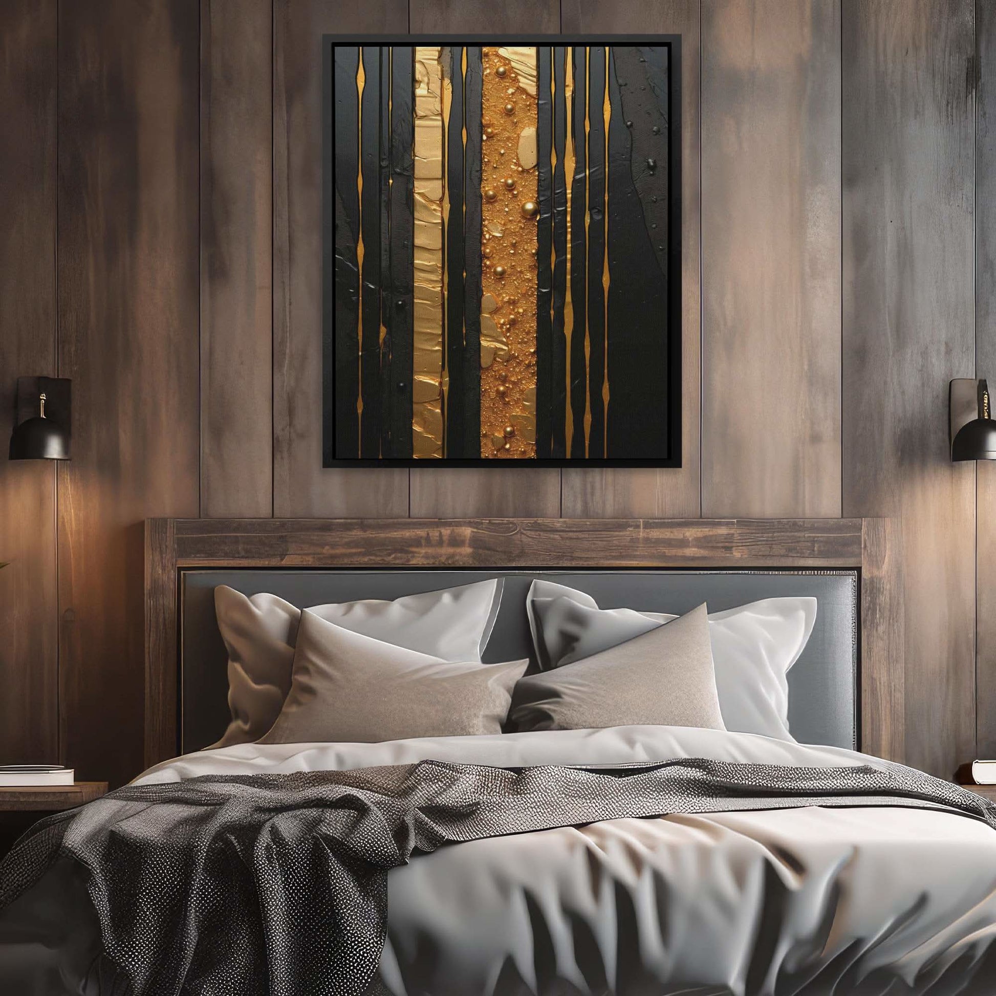 Gold Beam - Black Vertical Canvas Print