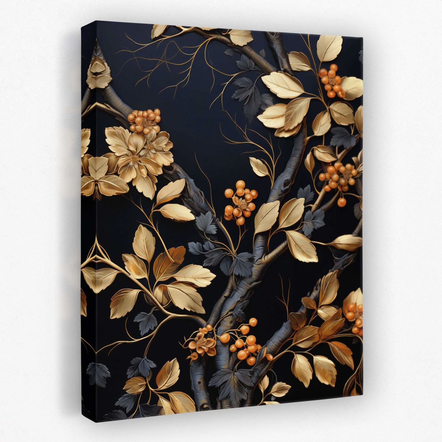 Gold Berries - Floral Canvas Wall Art