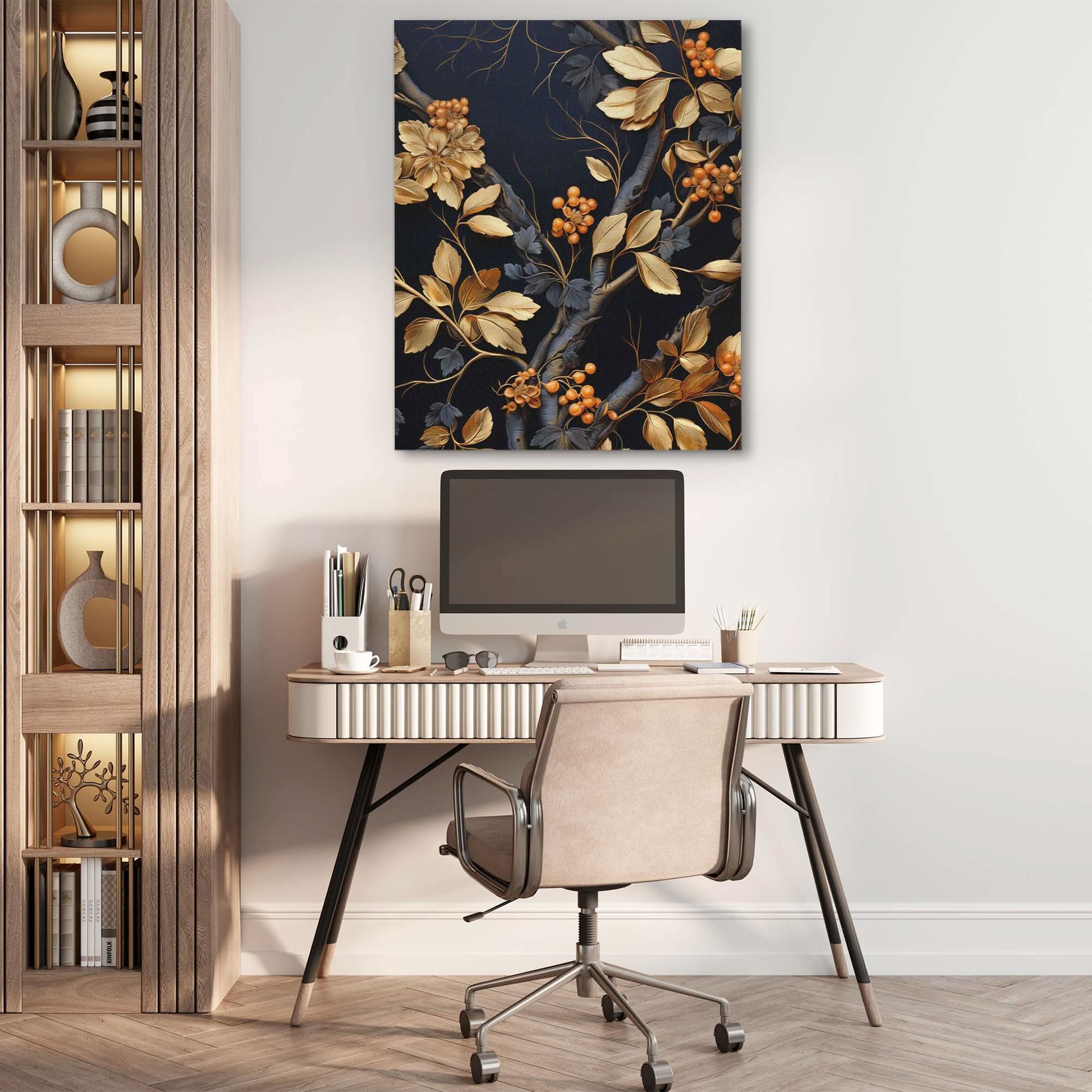 Gold Berries - Abstract Black Canvas Wall Art