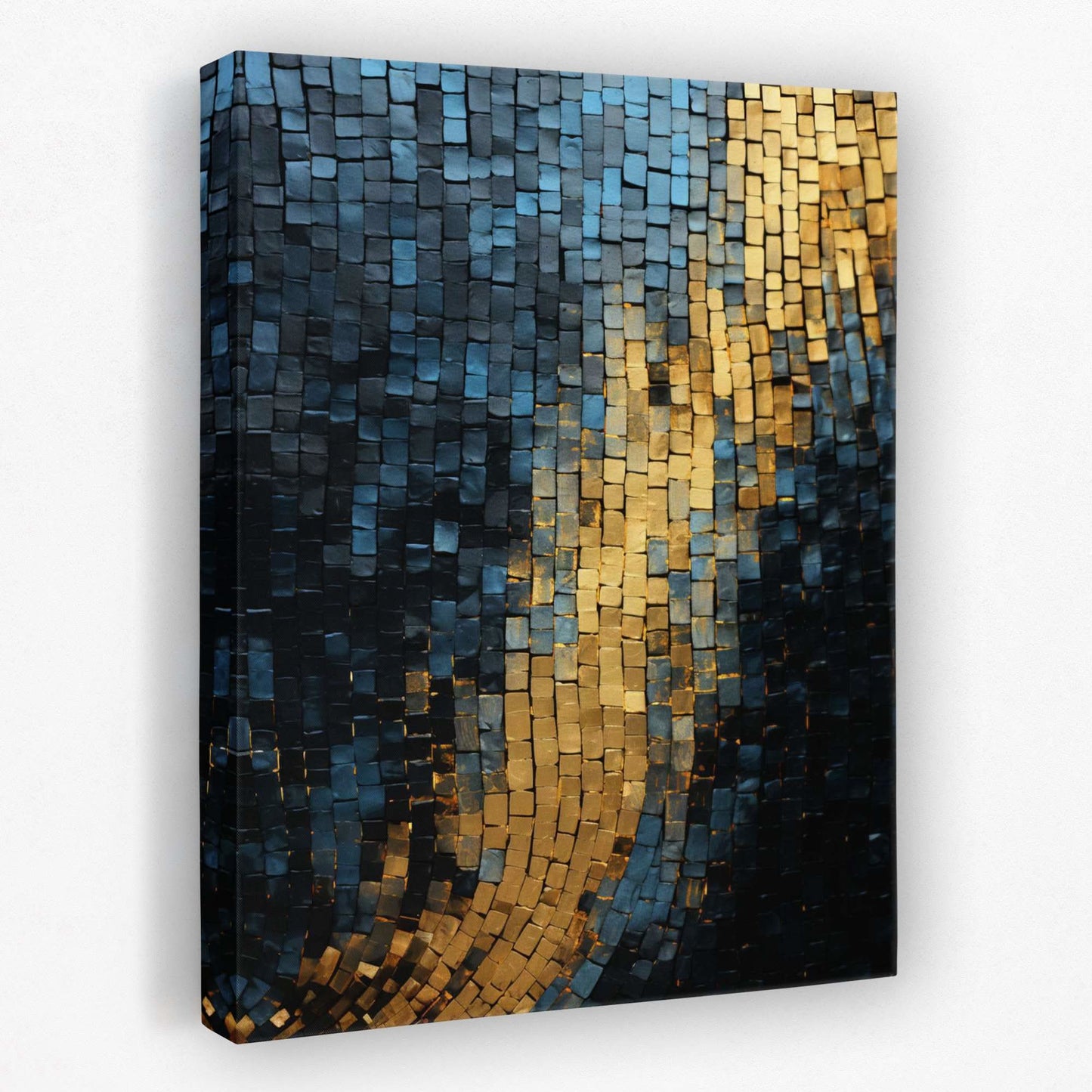 Gold Blue Checkers - Vertical Canvas Wall Art