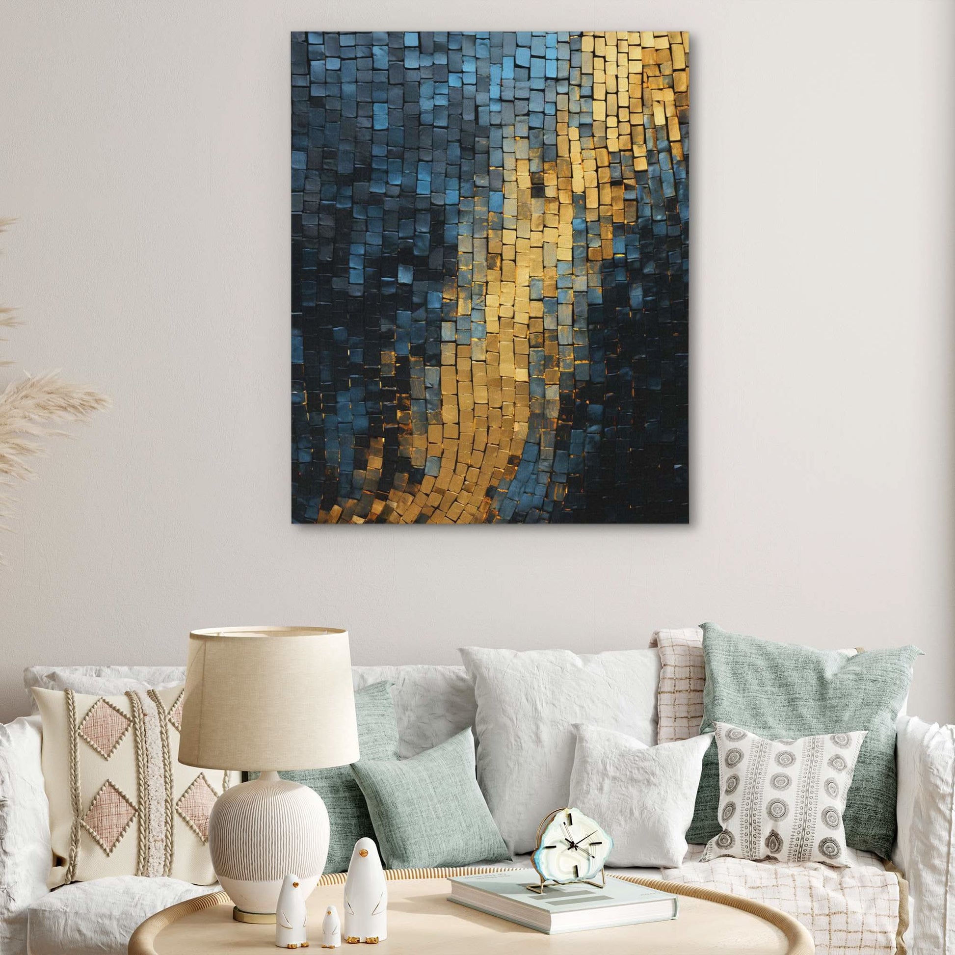 Gold Blue Checkers - Blue Wall Art for Hallway