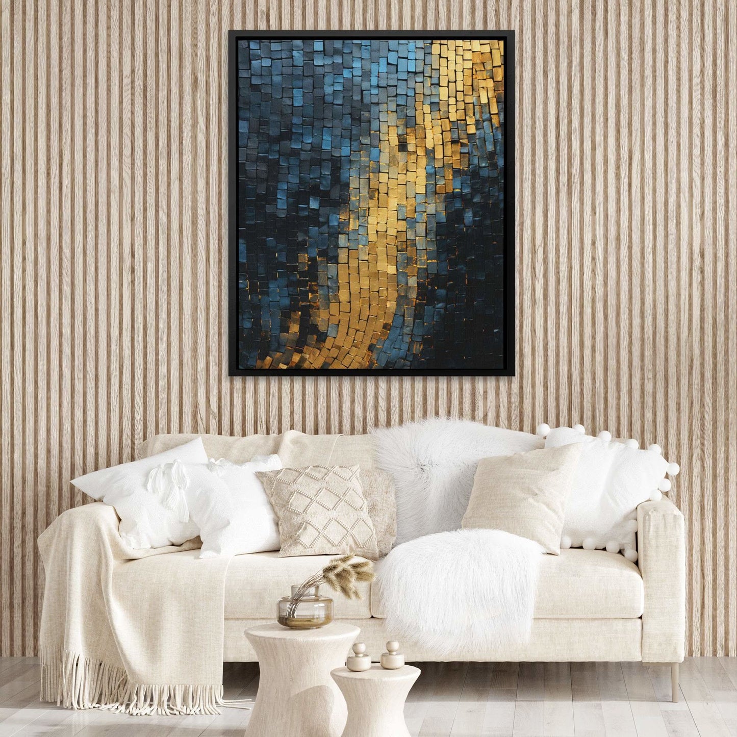 Gold Blue Checkers - Blue Canvas Print