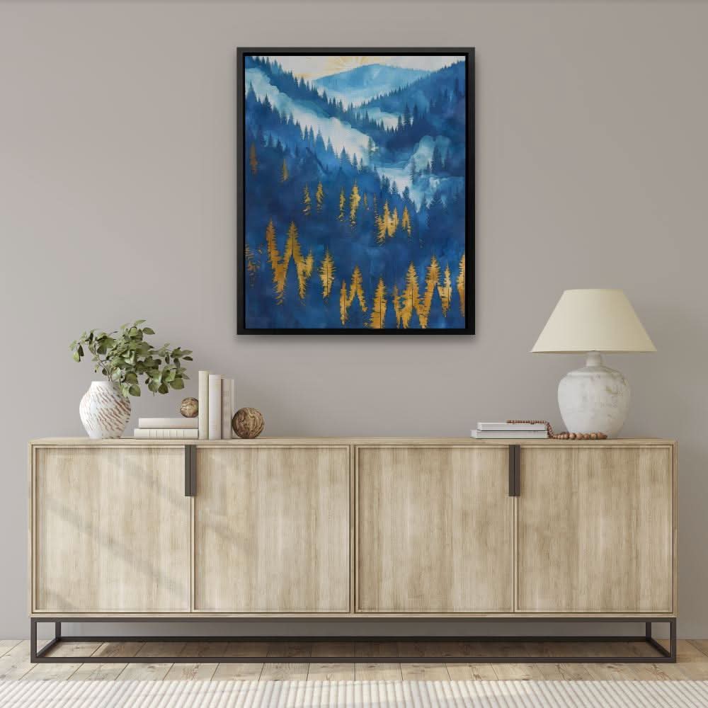 Gold Blue Forest Hills - Blue Wall Art for Bedroom