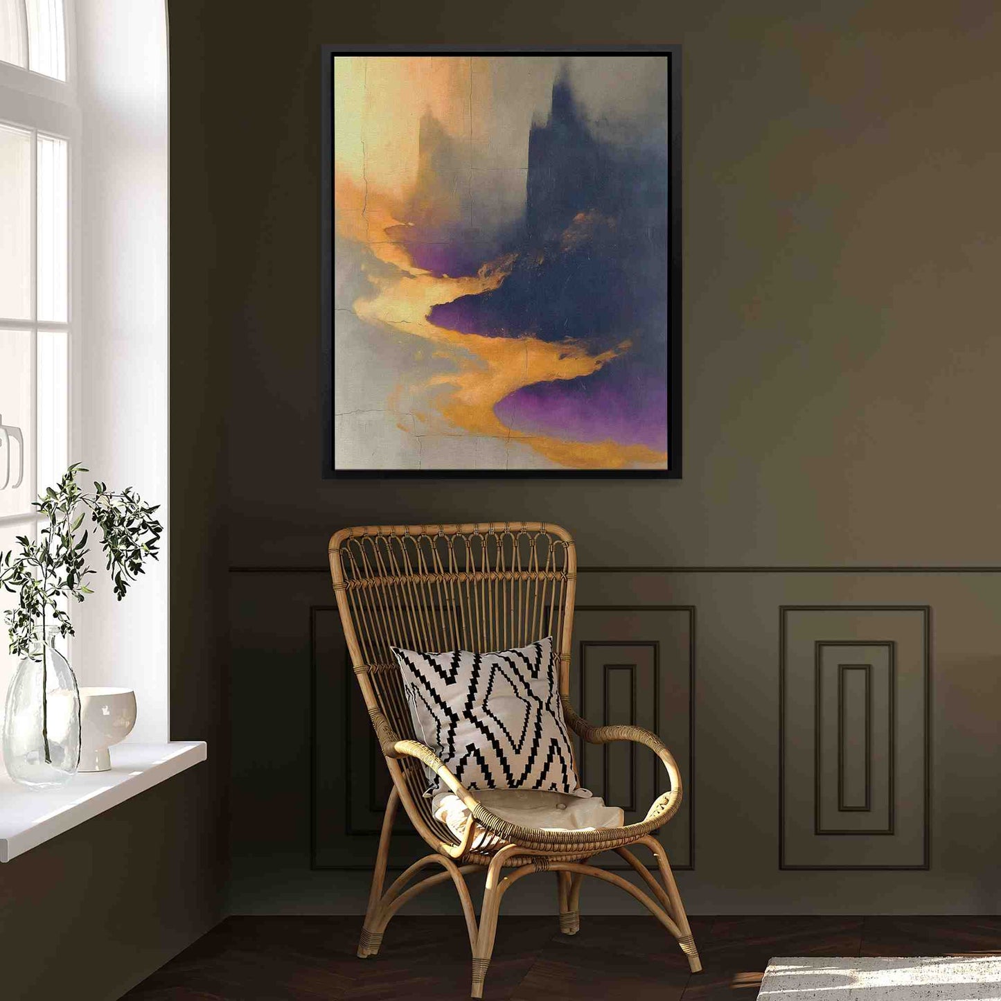 Gold Coastline - Cliff Wall Art in Black Frame