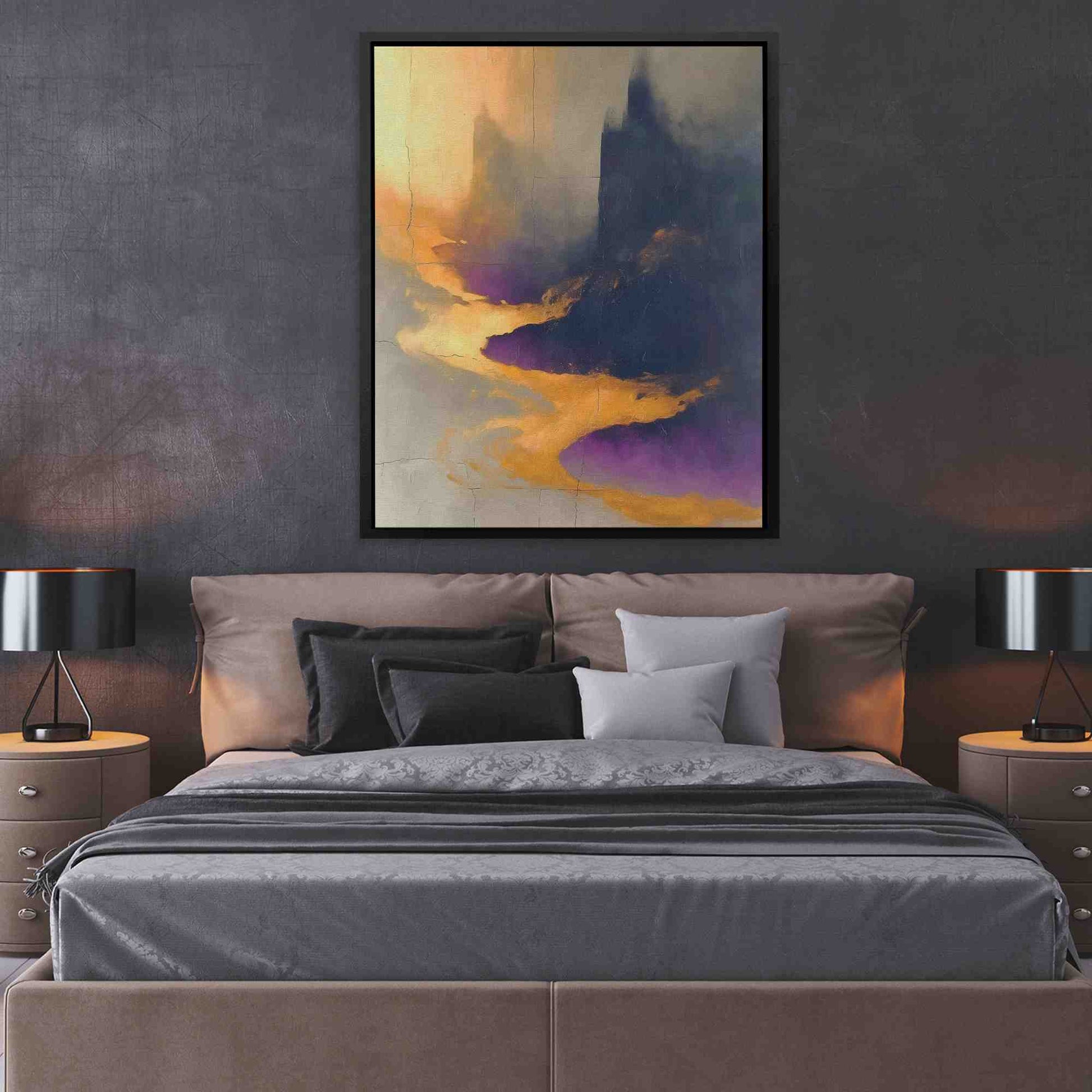 Gold Coastline - Abstract Wall Art in Black Frame