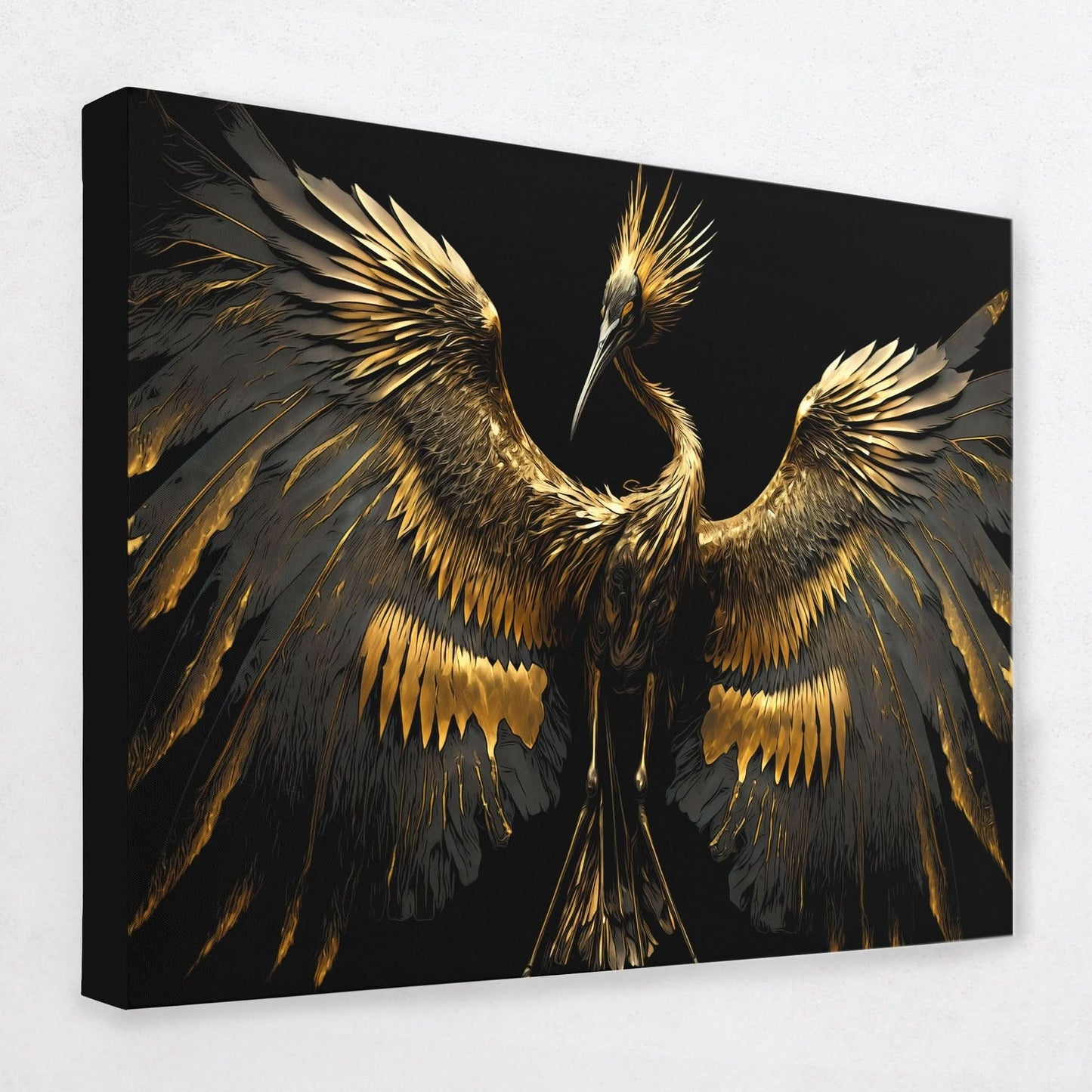 Gold Crane Dance - Animals Canvas Wall Art