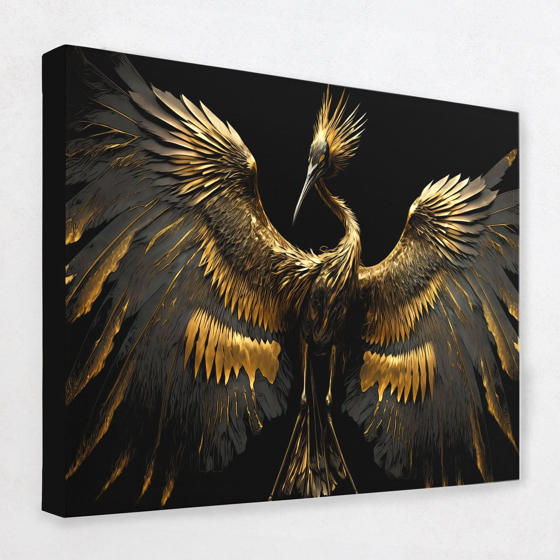 Gold Crane Dance - Animals Canvas Wall Art