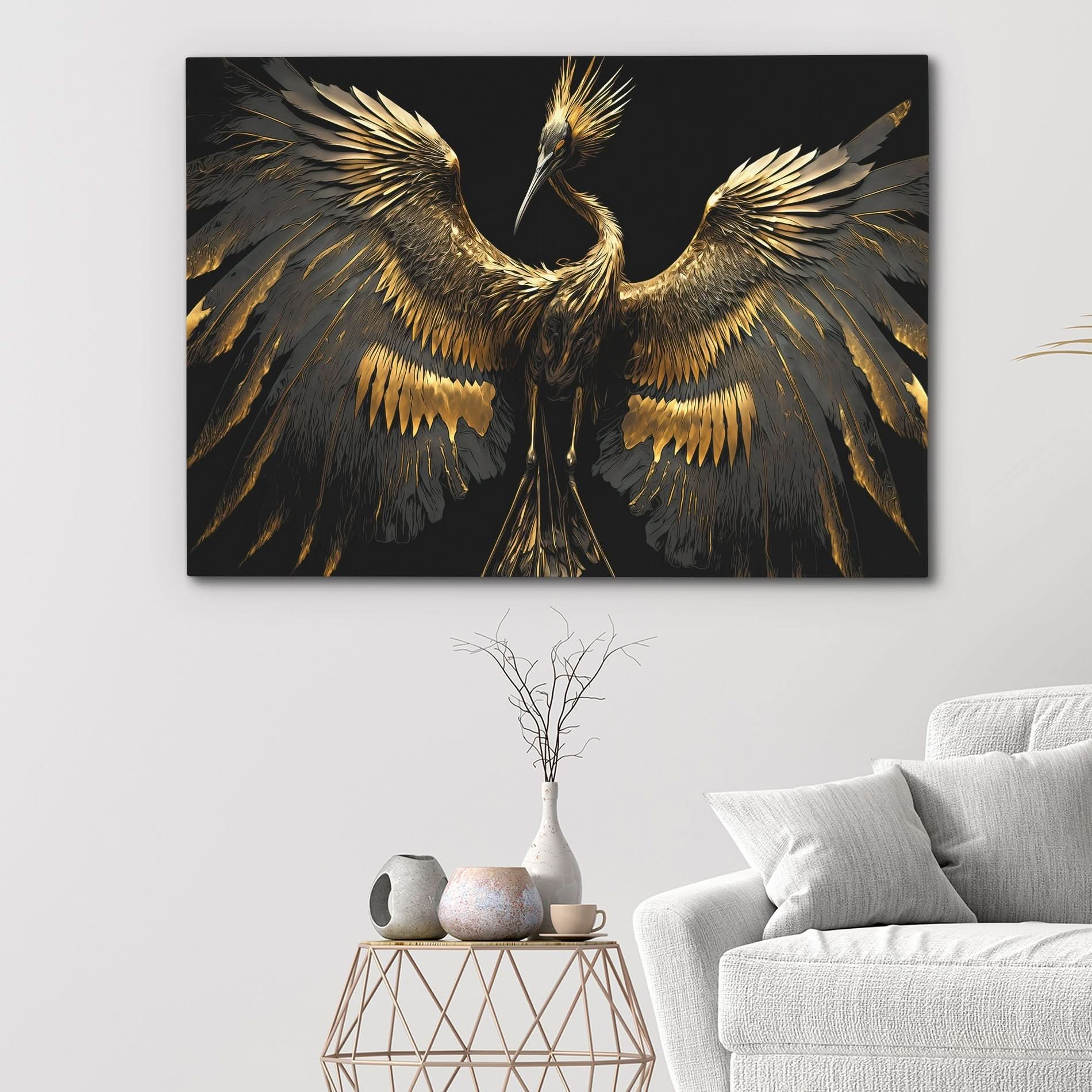 Gold Crane Dance - Black Wall Art for Lounge