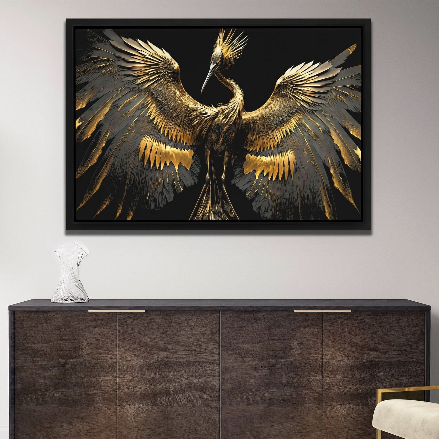 Gold Crane Dance - Animals Art for Hallway