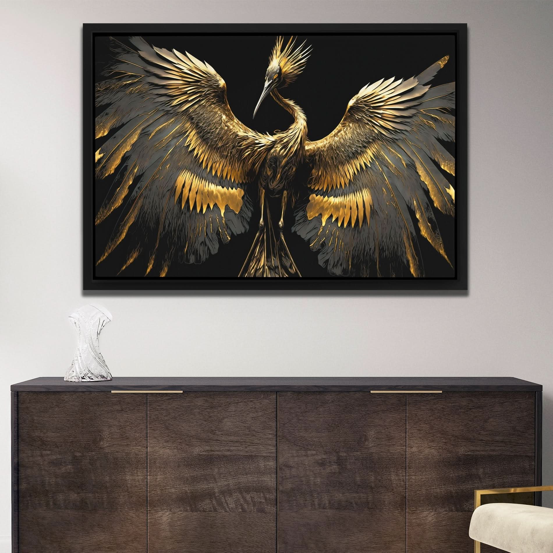 Gold Crane Dance - Animals Art for Hallway