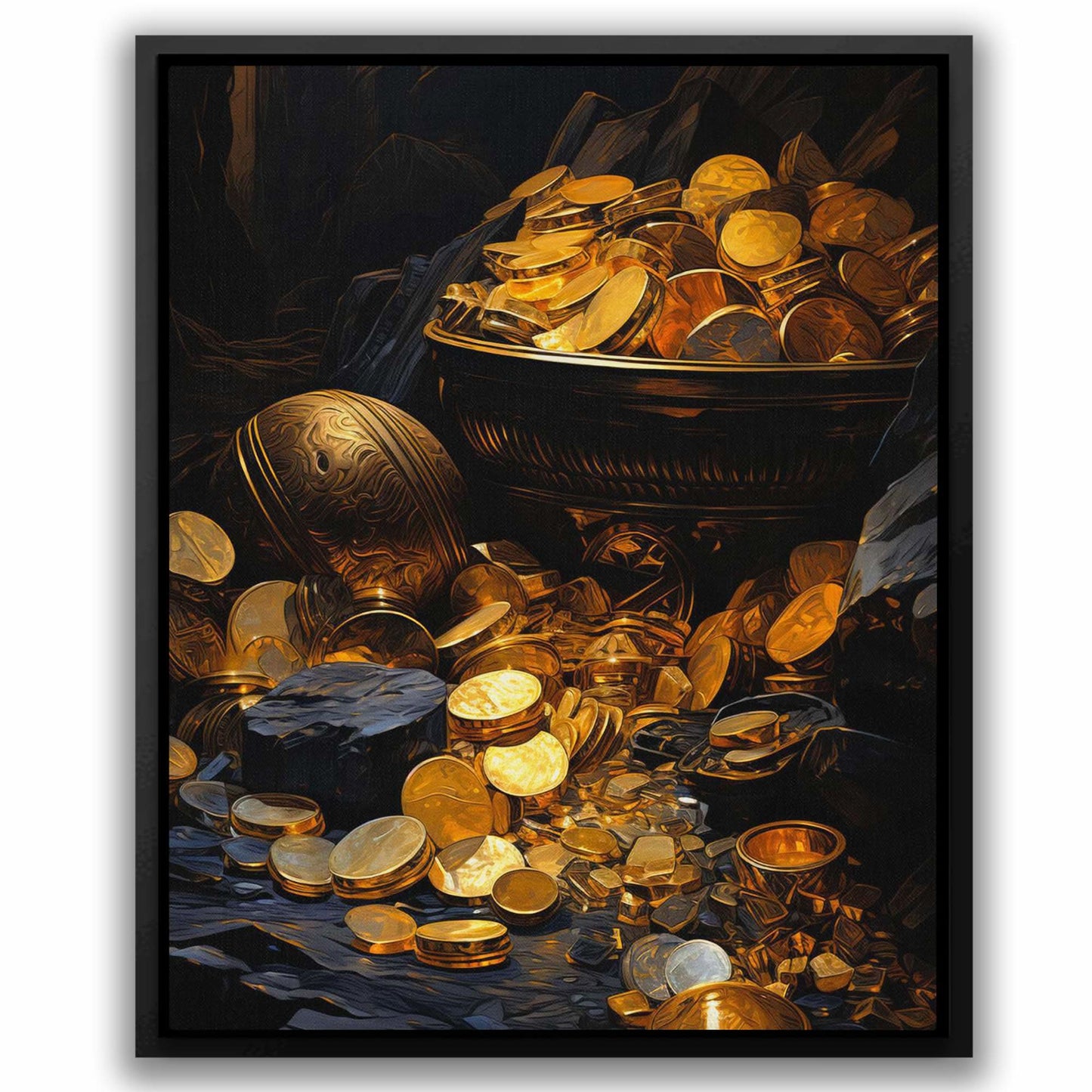 Gold Doubloons - Pirate Wall Art in Black Frame